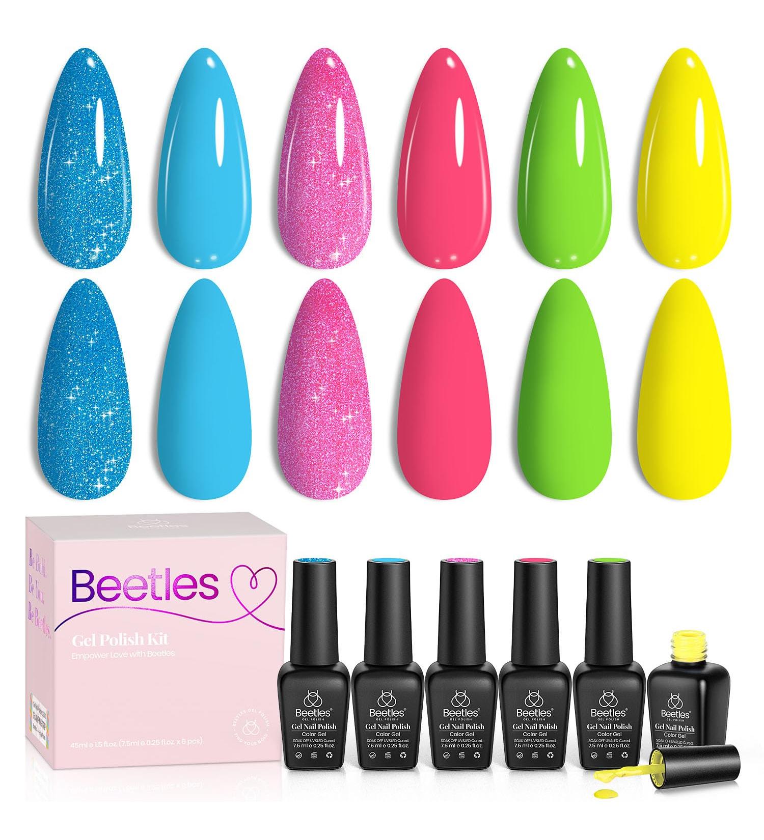 beetles Gel Polish 6 Pcs Neon Hot Pink Glitter Nail Set Green Blue Shimmer Summer Cursh Nail Design Gel Nail Soak Off Nail Lamp Cured Manicure Kit for Women Girls A-Summer Crush - Buy Online on SooperMarket.com