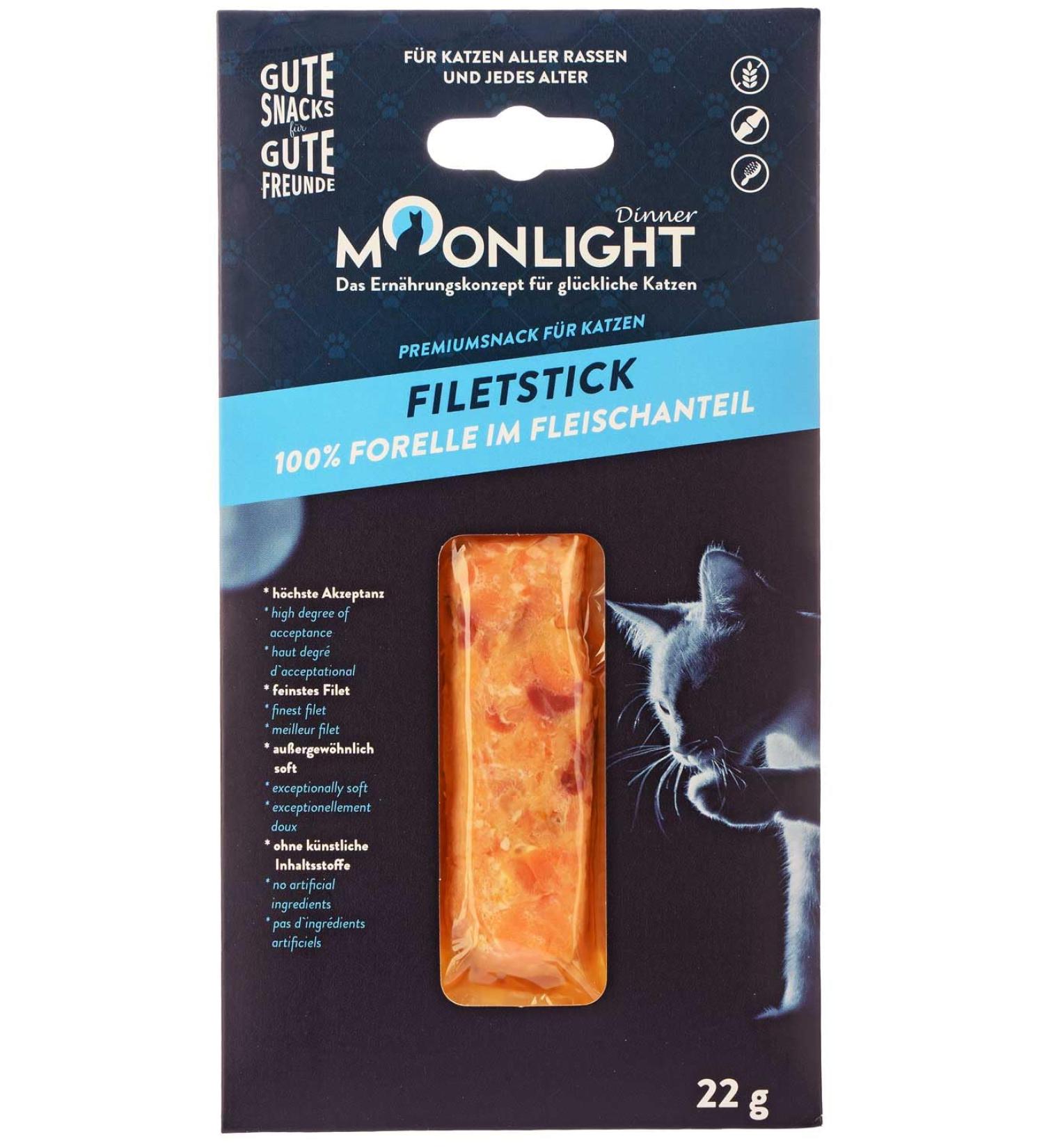 Moonlight Katzensnack Filet stick with trout grain-free 100% trout in the meat content Katzeneckerli with high acceptance exceptionally soft (22 g trout) trout (1 Pack)