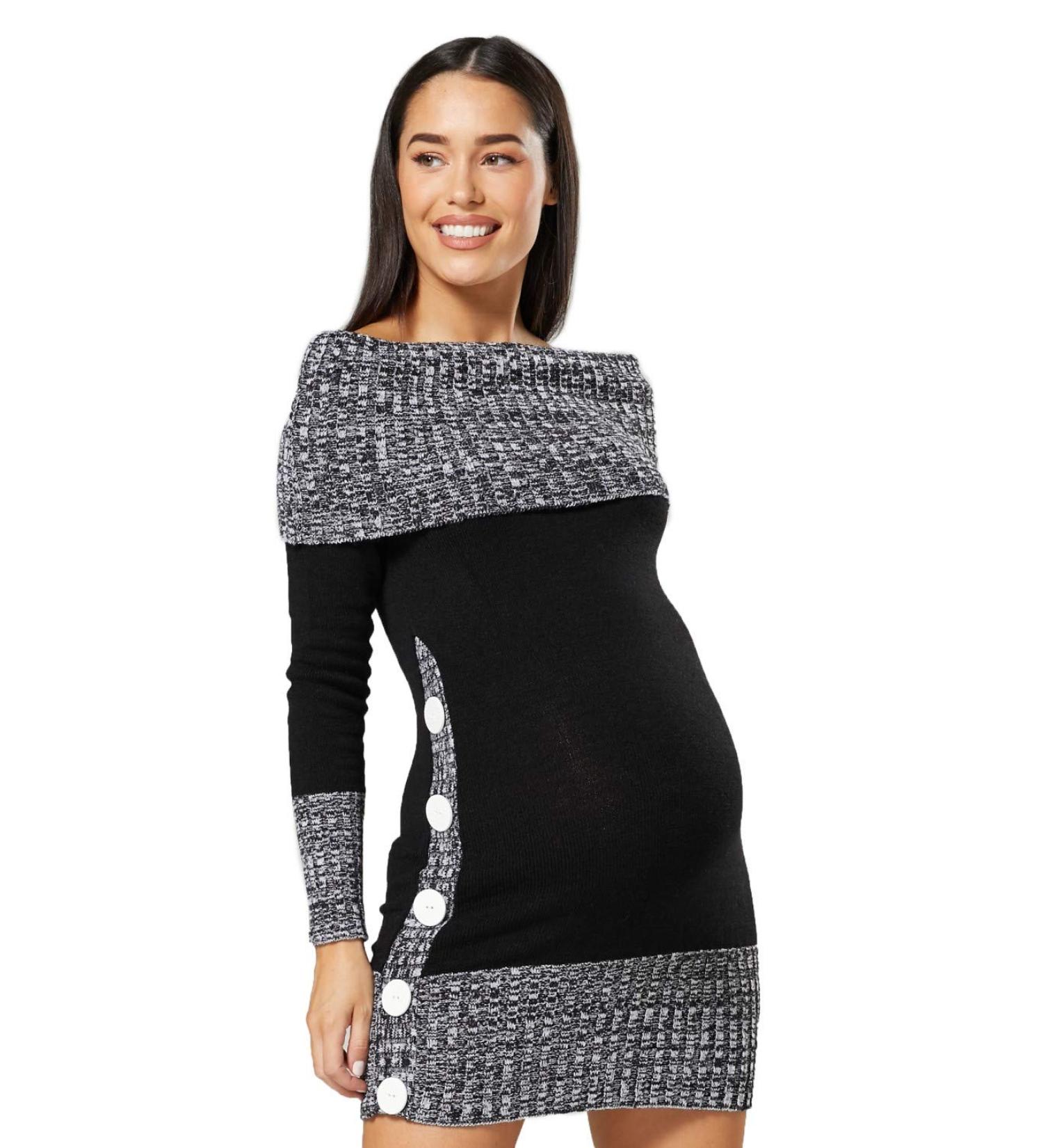 HAPPY MAMA Maternity Bardot Knitted Jumper Dress Pullover Sweater - Black (Size 16-18) - Buy Online on SooperMarket.com