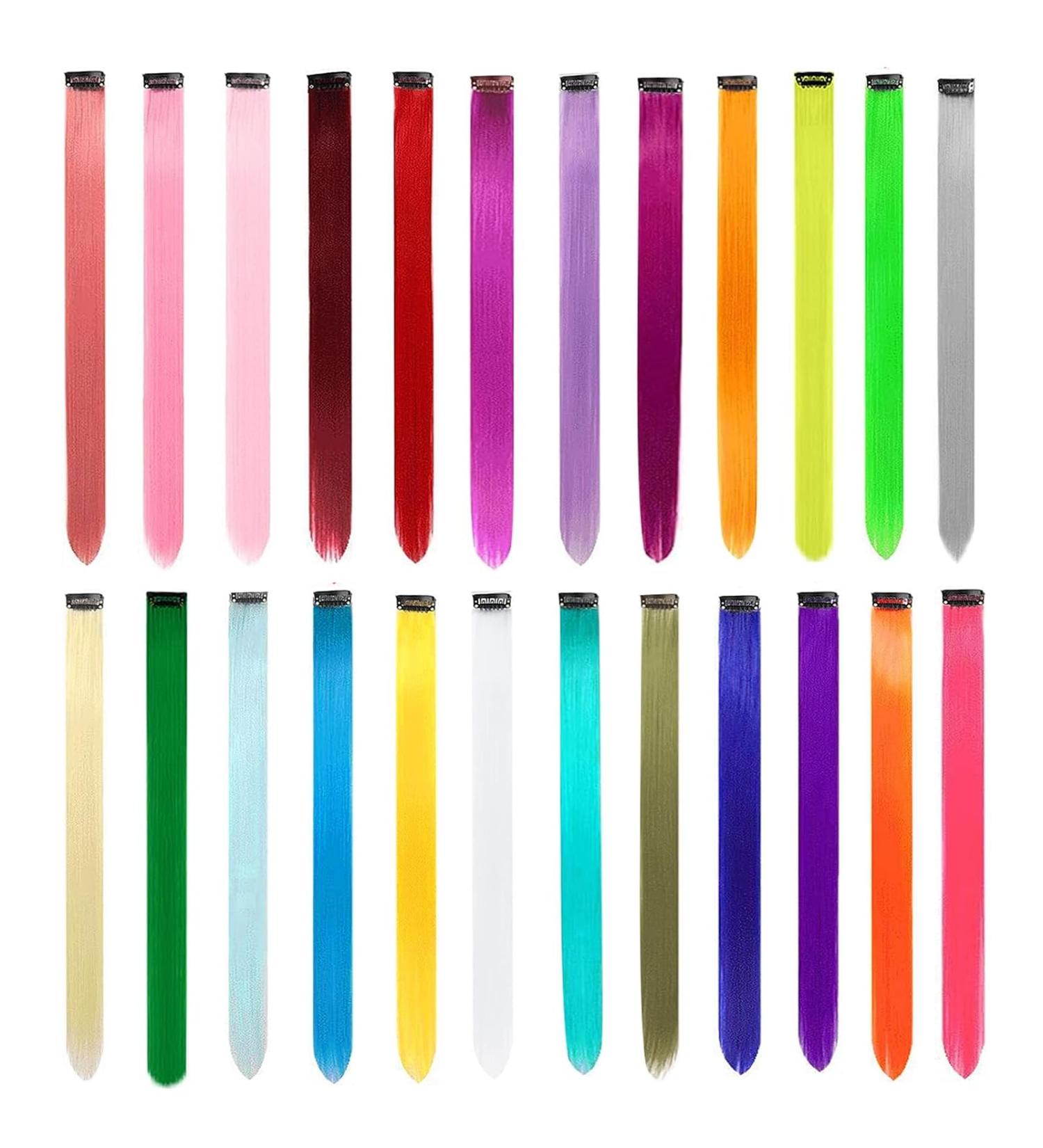24PCS Colored Hair Extensions Clip In 22Inch Rainbow Hair Extensions - Hair Accessories for Kids, Women - Party Hair Decor - Buy Online on SooperMarket.com