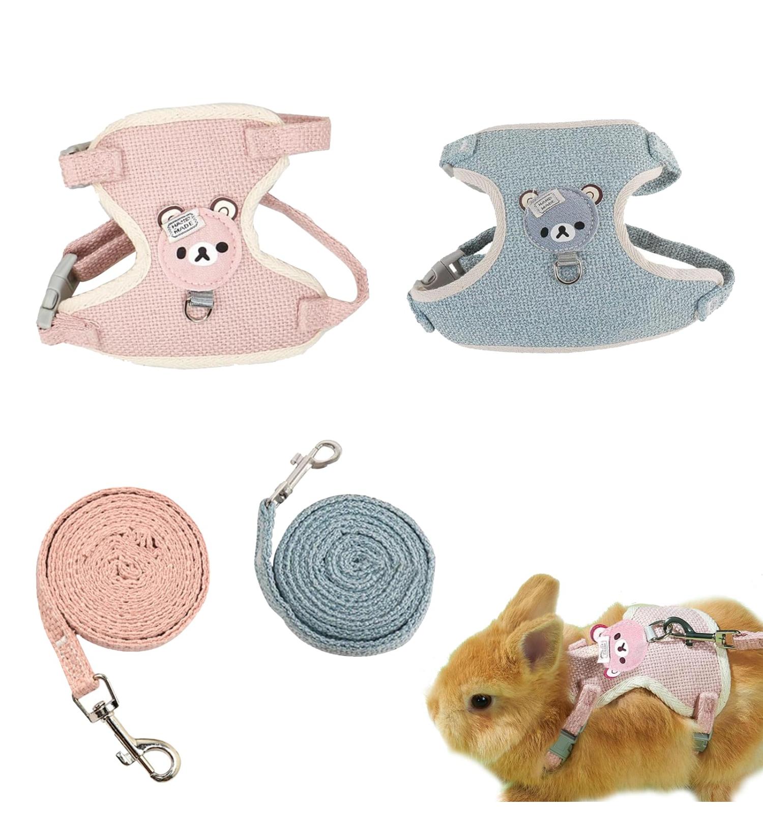 MSTECO Adjustable Rabbit Dishes & Leash Set for Small Pets | Soft Outdoor Kit for Dwarf Rabbits Hamsters & Cats (S Blue Pink) - Buy Online on SooperMarket.com