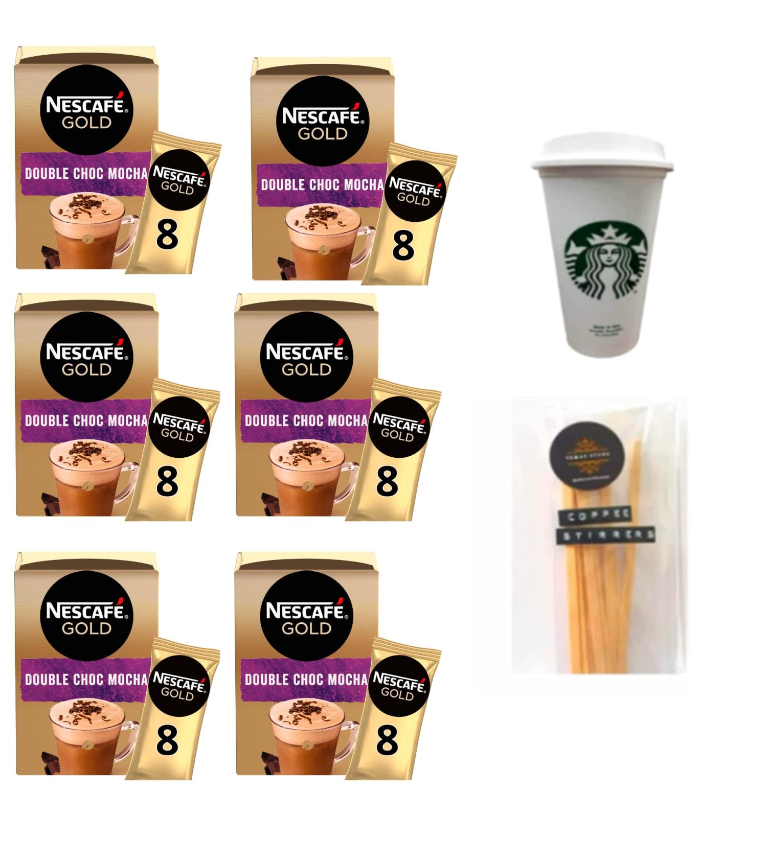 Temas Instant Coffee Mocha Bundle Contains 48 x Nescafe Gold Double Choc Mocha 48 x Coffee Stirrers & Reusable Coffee Cup. Compatible With lovers of Nescafe Gold|Coffee Sachets Individually Wrapped - Buy Online on SooperMarket.com