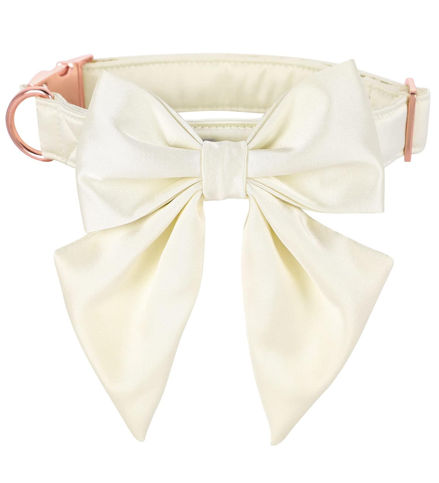 Lionet Paws Bowtie Dog Collar - Comfortable Silk for Medium Dogs (Neck 34-55cm) - Removable Fly - Stylish White Design - Buy Online on SooperMarket.com
