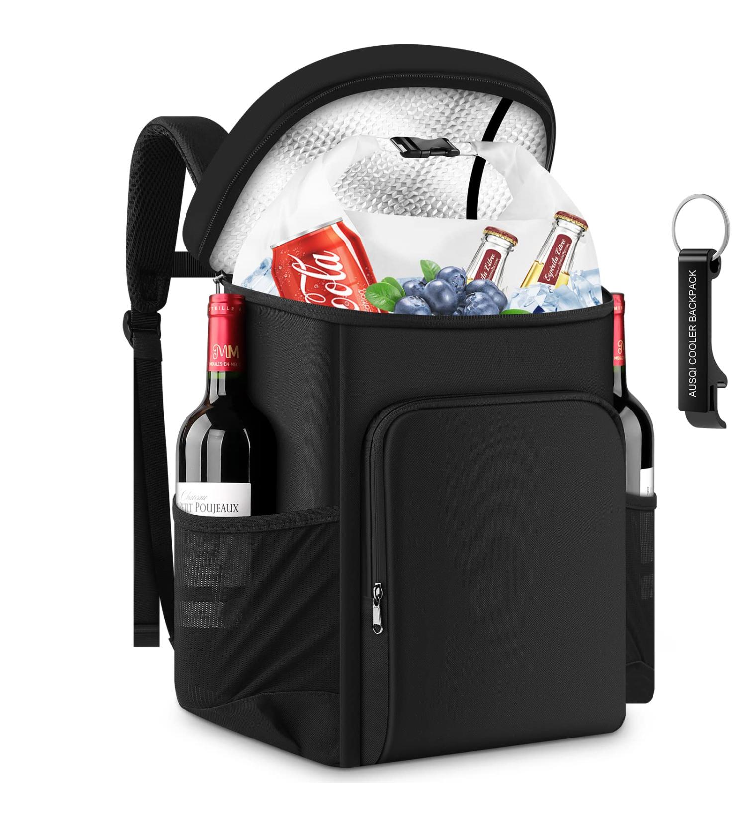 Insulated Leak Proof AUSQI Backpack Cooler - 45 Cans, Waterproof Thermal Bag - Portable & Lightweight, Ideal for Travel, Camping, Beach - Black - Buy Online on SooperMarket.com
