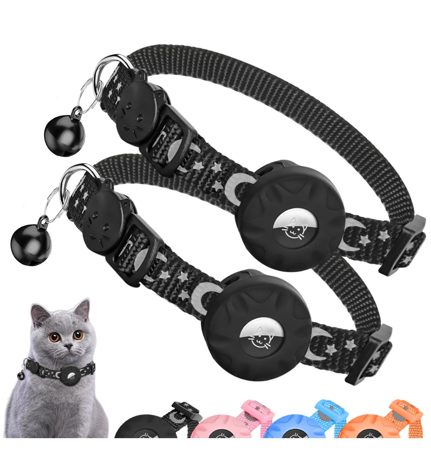JARDILIFE 2-Pack Airtag Cat Collar Refective Collar for Cat with Safety Buckle and Waterproof Air Tag Holder Cat Airtag Collar Compatible with Apple Airtag for Kittens and Puppies-Black&Black - Buy Online on SooperMarket.com