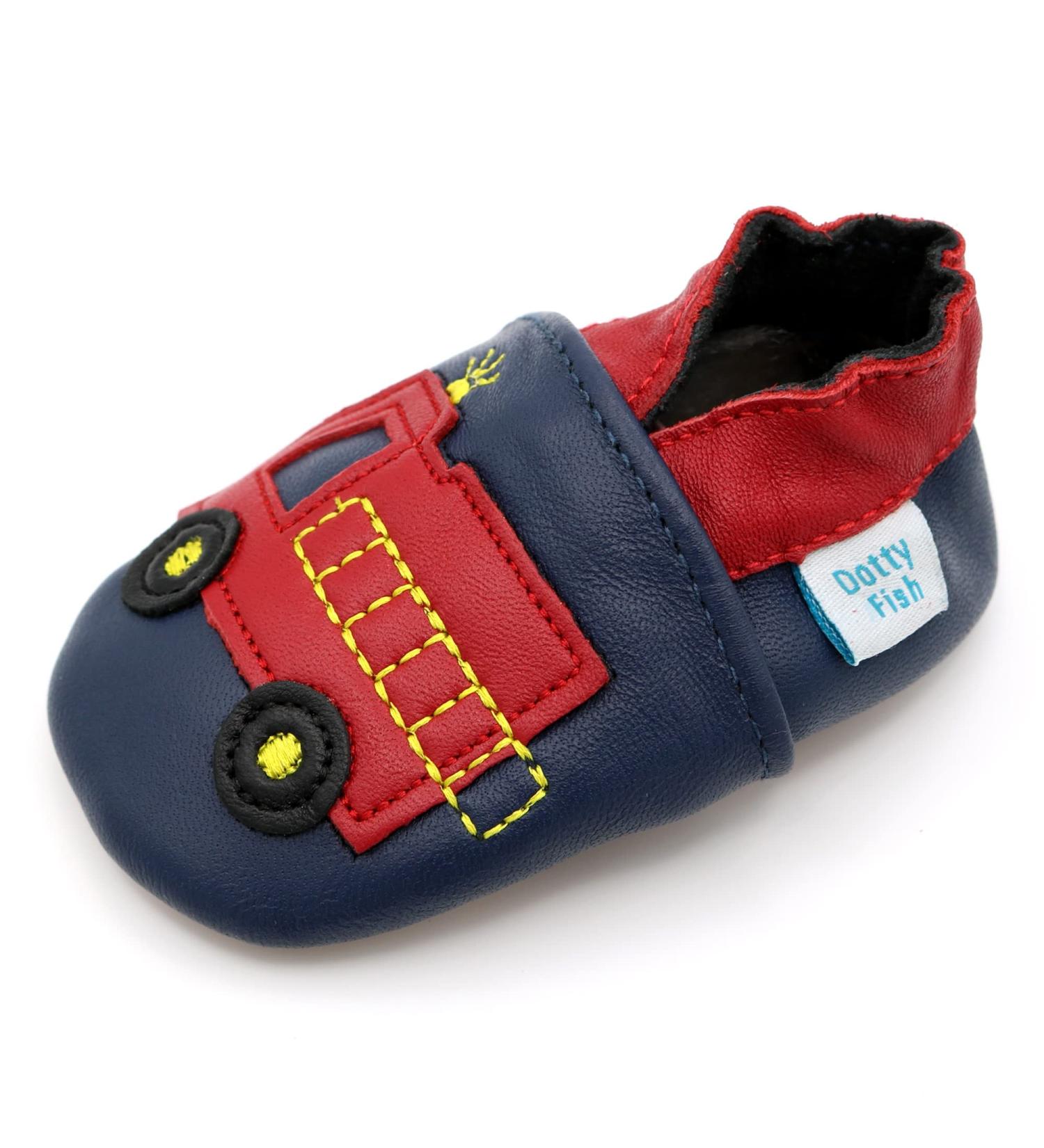 Dotty Fish Soft Leather Baby Shoes | Non-Slip Suede Soles | Fire Engine Design | 0-6 Months to 4-5 Years - Buy Online on SooperMarket.com