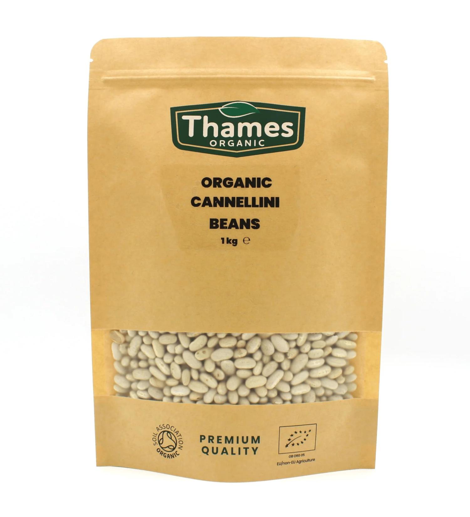 Organic Cannellini Beans 1kg - High Fibre High Protein No Additives No Preservatives Raw Vegan GMO-Free - Nutritious and Flavorful - Great for Soups Salads and Casseroles - Thames Organic - Buy Online on SooperMarket.com