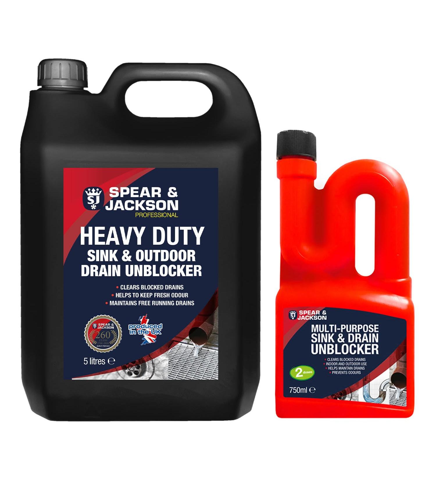 Spear & Jackson Multi-Purpose Sink & Drain Unblocker 5 Litre and 750 ml Clears Blocked Drains - Buy Online on SooperMarket.com