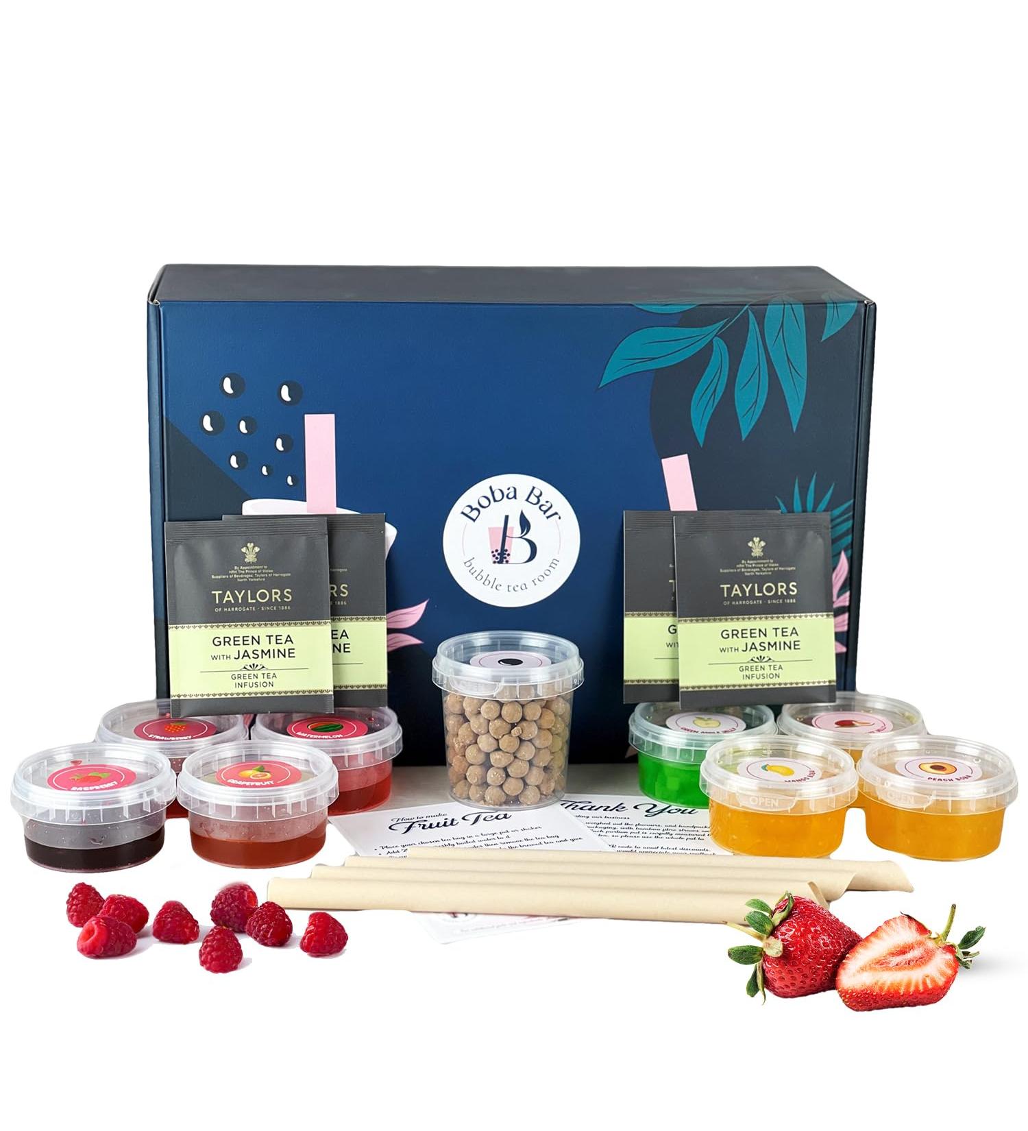 Boba Bar London Pink Paradise Fruit Bubble Tea Kit - 4 Flavours, Toppings, Pearls, Straws, Tea Bags, Recipe Cards - Buy Online on SooperMarket.com