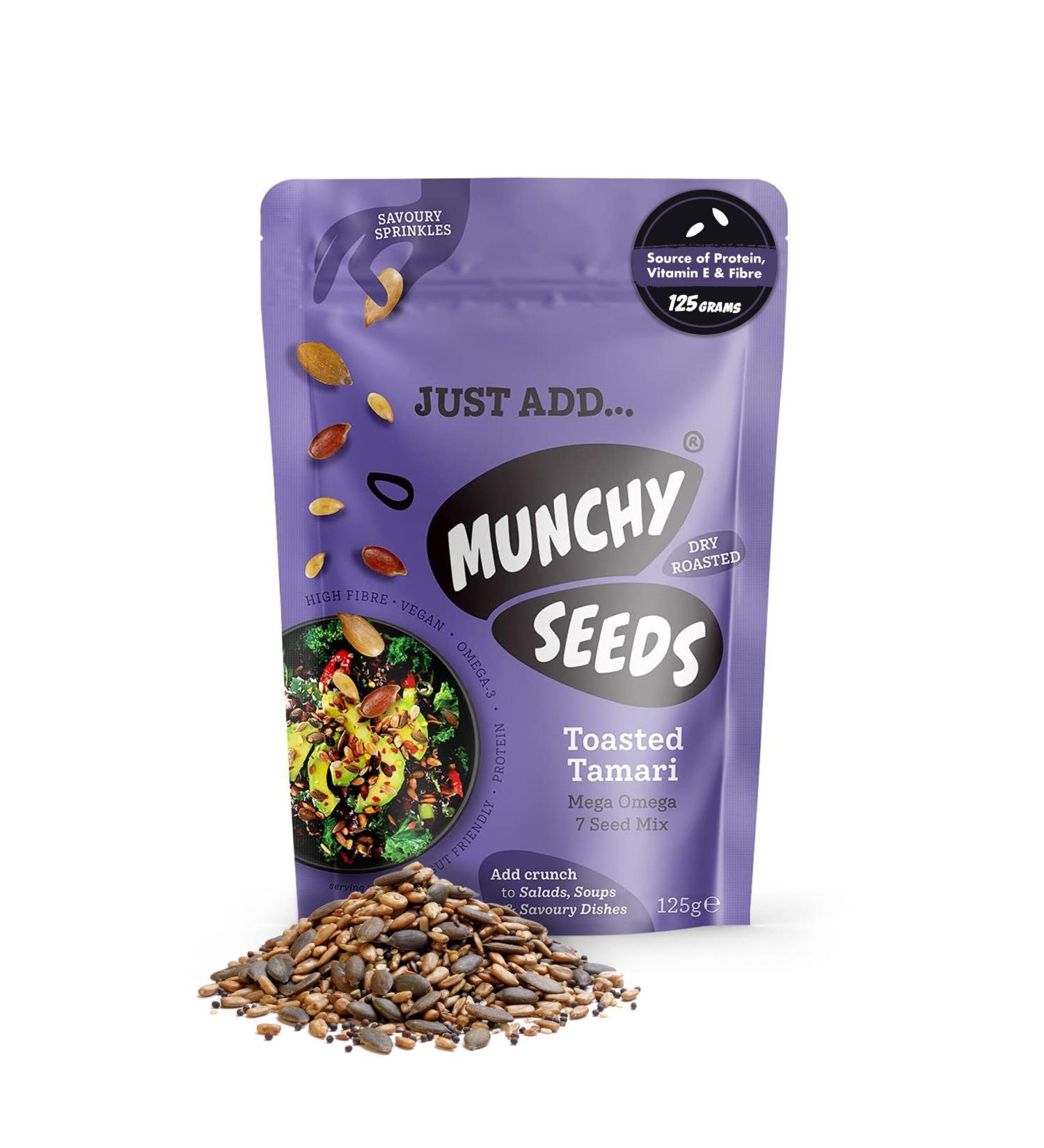 MUNCHY SEEDS Savoury Sprinkles Toasted Tamari 125g - Vegan Omega 3 Protein Fibre Vitamin E Omega Rich Snack for Salads, Soups & Dishes - Buy Online on SooperMarket.com