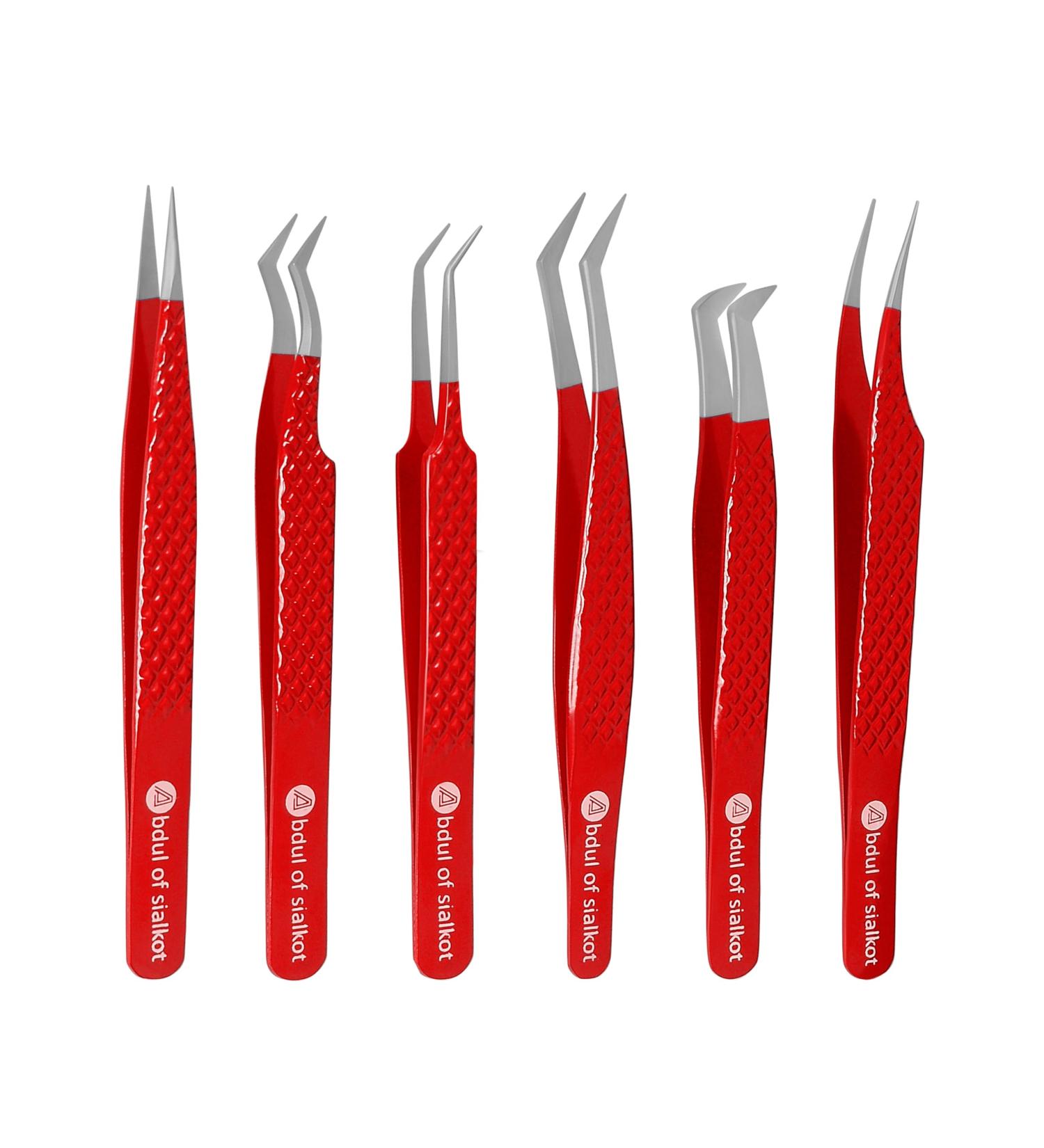 Silakor 6-Piece Stainless Steel Eyelash Extension Tweezers Set for Volume and Classic Lashes (Red) - Buy Online on SooperMarket.com
