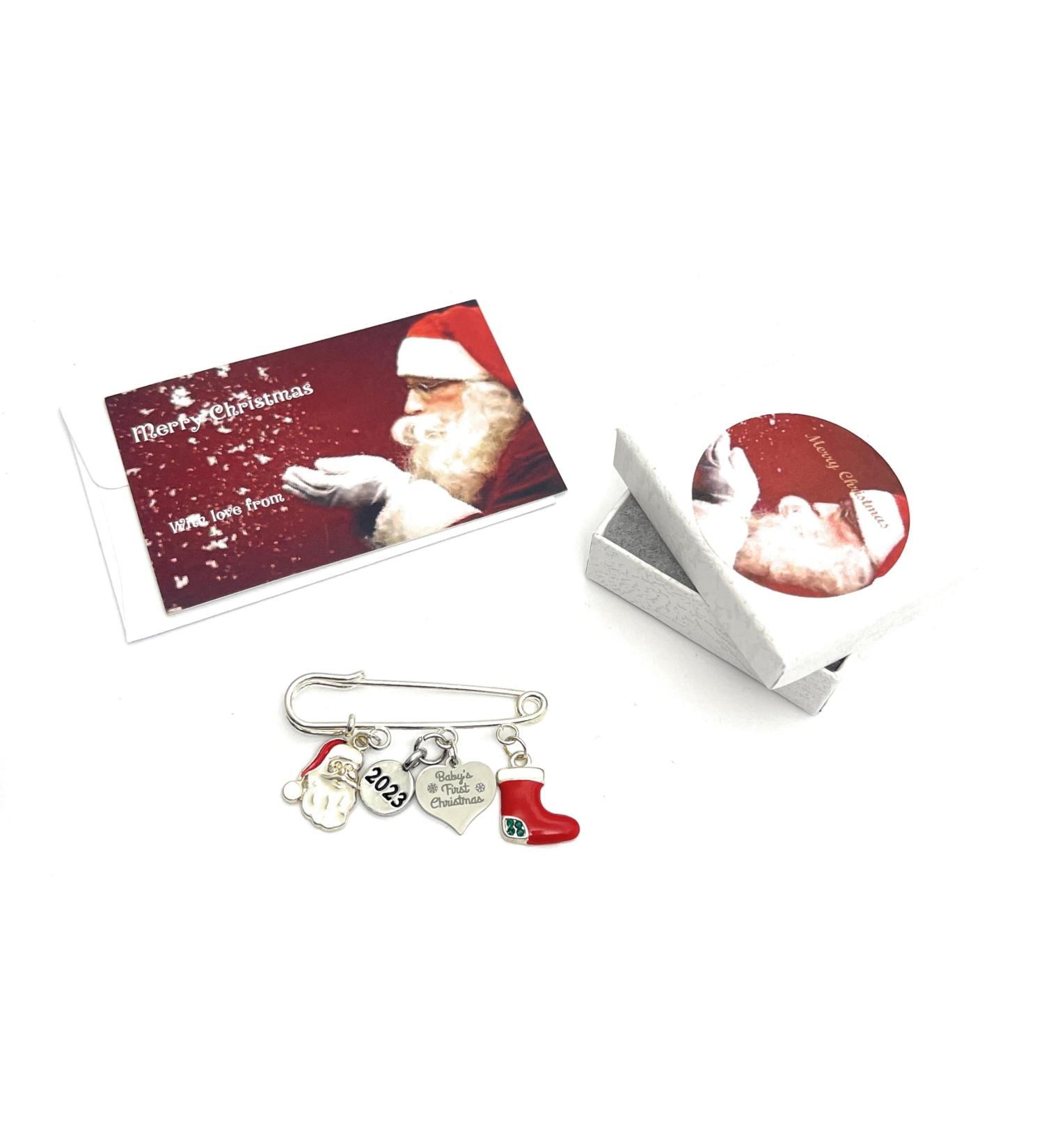 Baby's First Christmas 2023 Keepsake Brooch with Santa and Stocking Charms - Gift Box Included - Buy Online on SooperMarket.com