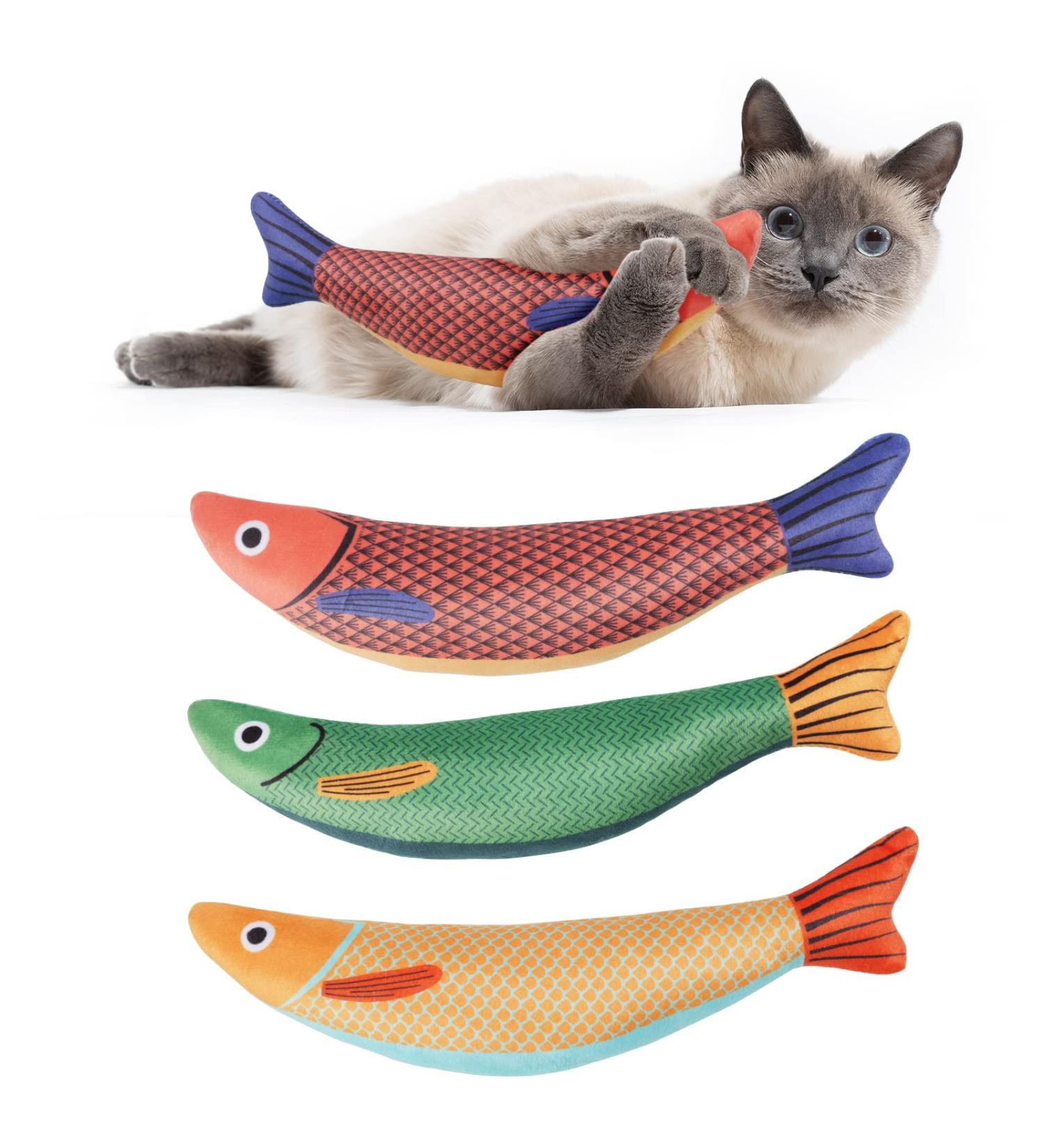 Osdue Cat Mint Toys - 3 Plush Fish Toys for Cats & Kittens | Dental Chew & Simulation Fish | International Shipping - Buy Online on SooperMarket.com