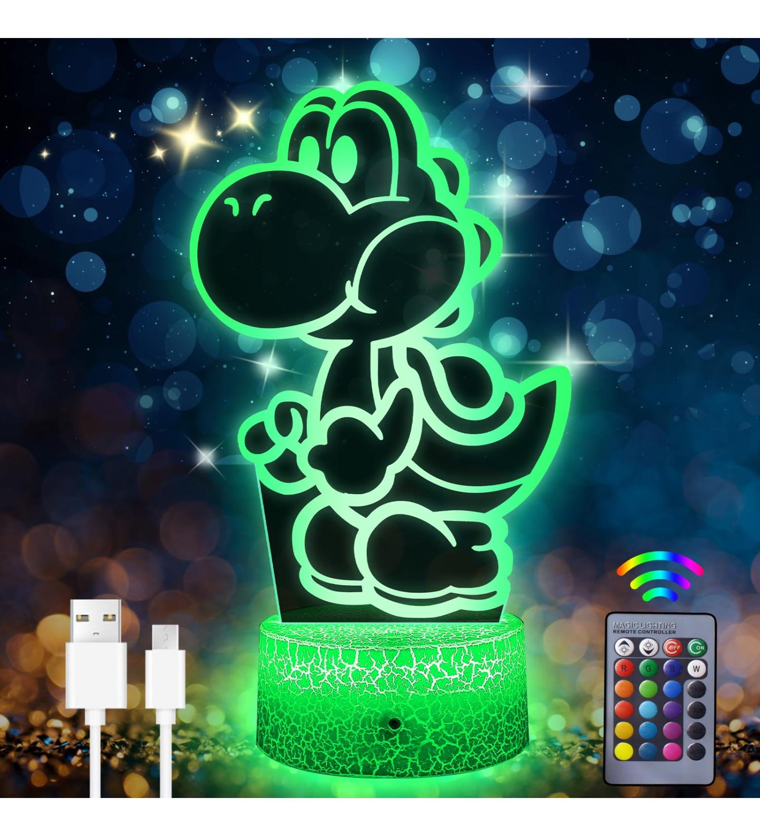 Eygerur Yoshi Night Light for Kids - 3D LED Illusion Lamp | 16 Colors Dimmable, USB Powered, Remote Control - Children's Room Decoration & Holiday Gift - Buy Online on SooperMarket.com