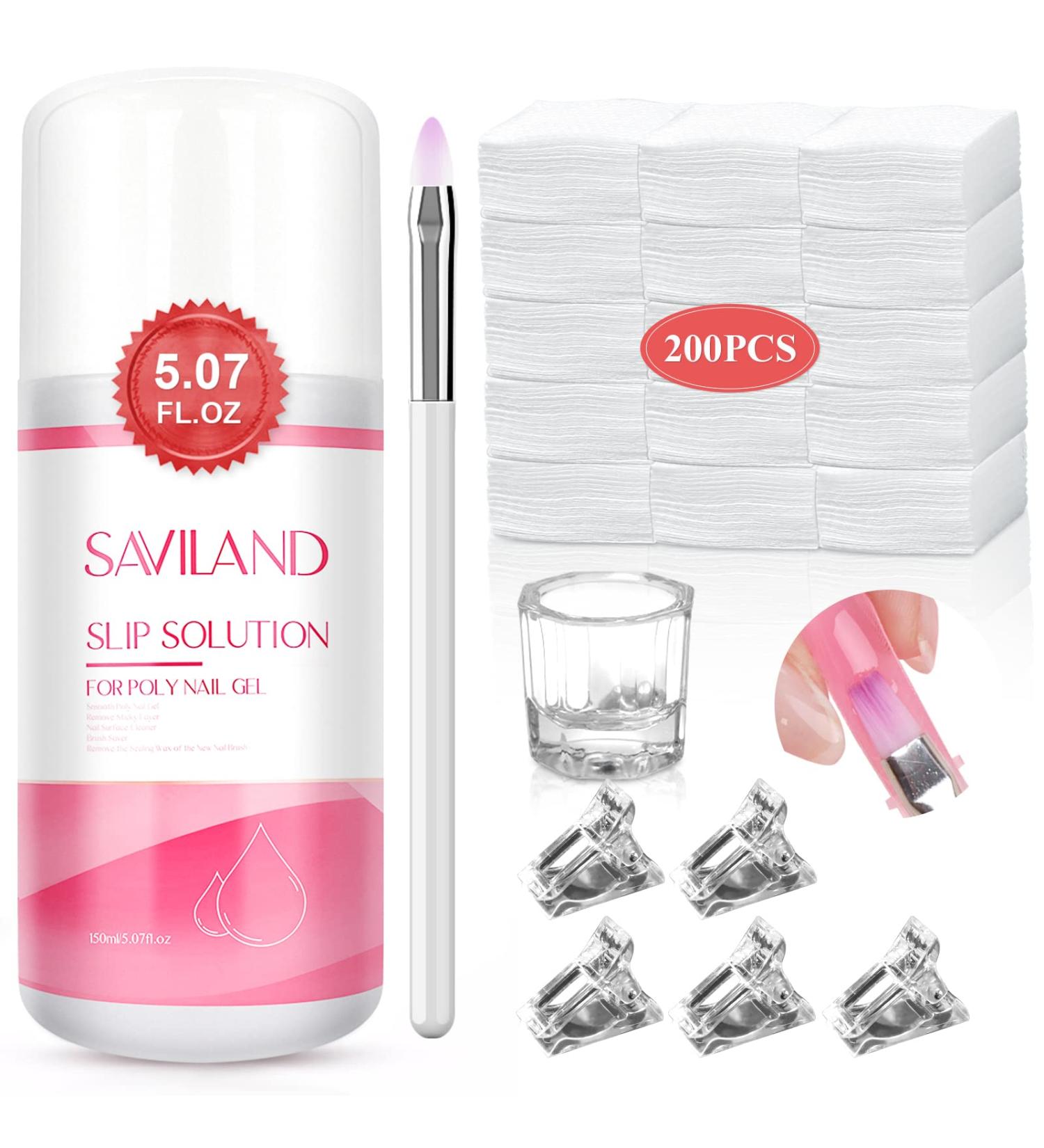 Saviland 150ML Slip Solution Poly Gel Kit for Nail Art - Anti-Stick Liquid with Nail Brush & Clips - Manicure Starter Set for DIY Home & Salon Use - Buy Online on SooperMarket.com