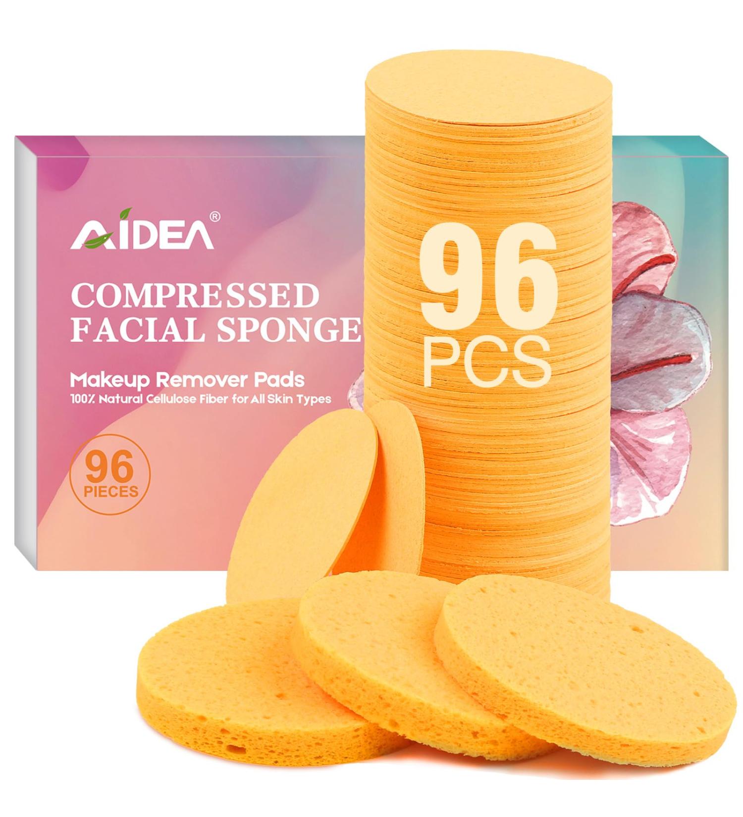AIDEA 96 Count Compressed Facial Sponges - Eco-Friendly Makeup & Cleansing Sponges for Exfoliating Face Washing & Makeup Removal - Travel Essentials in Yellow - Buy Online on SooperMarket.com
