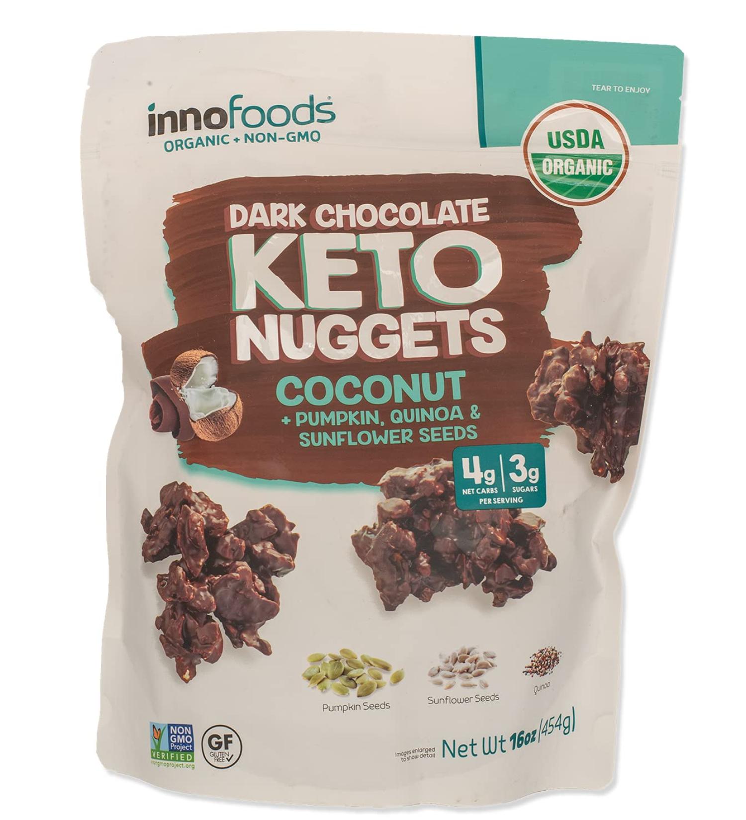 Innofoods Dark Chocolate Keto Nuggets- Coconut Seeds Pumpkin Seeds, Quinoa, & Sunflower Seeds