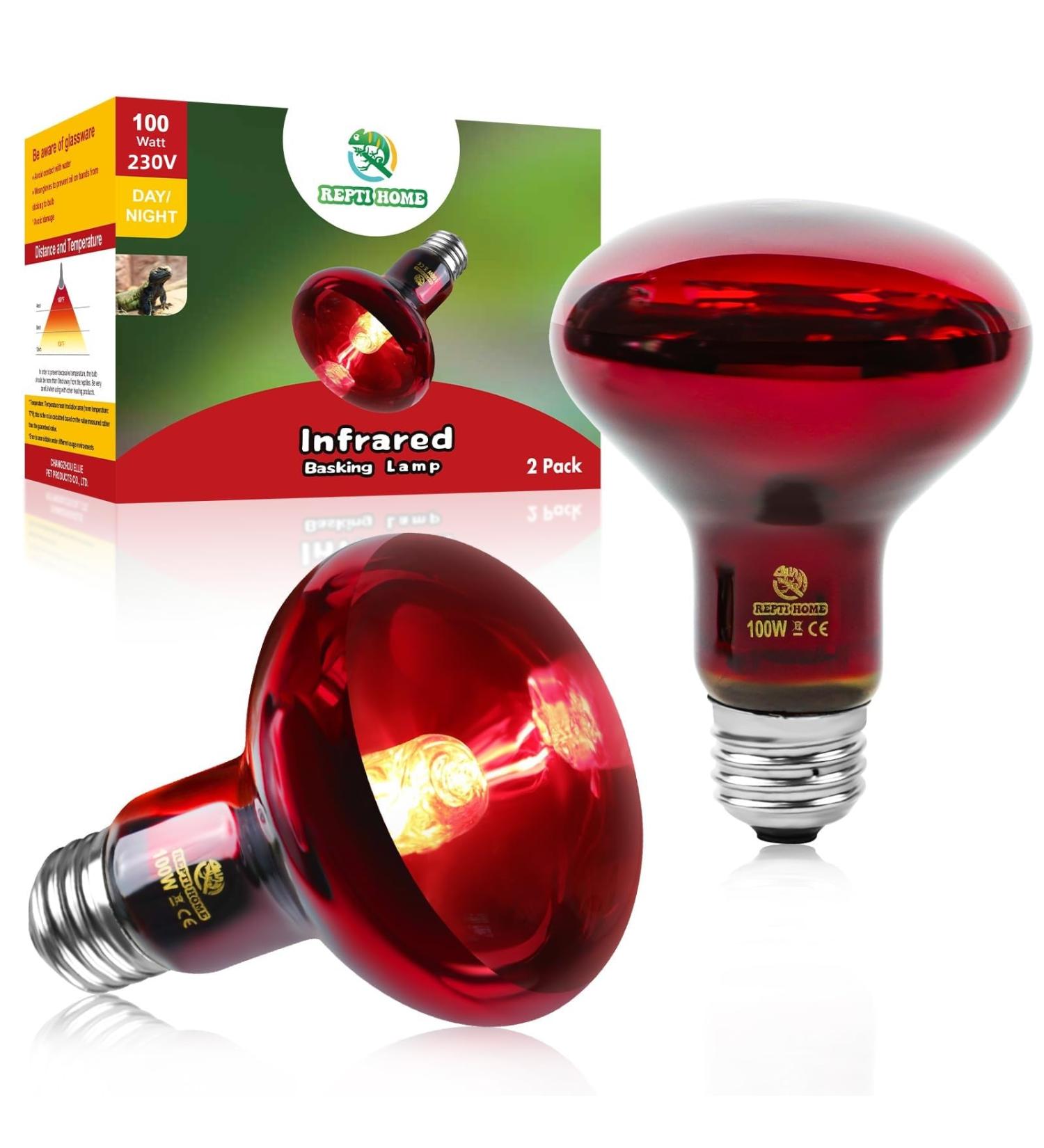REPTI HOME Reptile Heat Lamp Bulb Infrared Heat Lamp for Reptile 100W 2Pack Basking Spot Red Heat Bulb for Lizards Turtles Chicks Puppies 100.0 Watts - Buy Online on SooperMarket.com