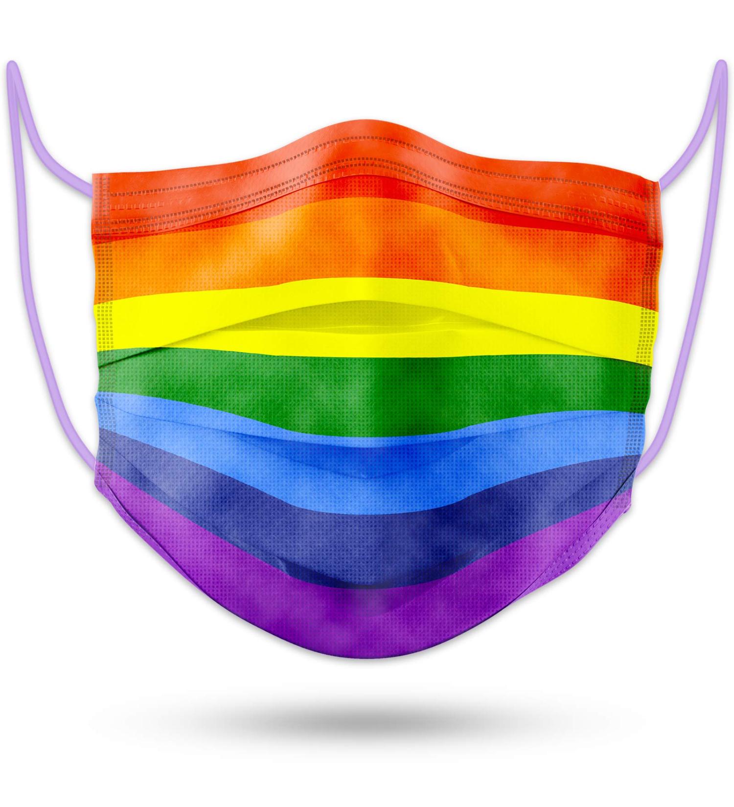 Tomorotec 60PCS Rainbow Disposable Face Masks with Purple Elastic Ear Loops - 3-Layer Soft Fit for Adults - Buy Online on SooperMarket.com