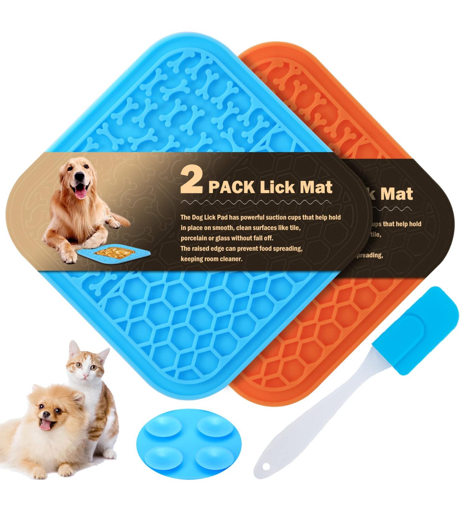 3 Pcs Licky Mats for Dogs 2 Dog Lick Mats with 1 Silicone Spatula Dog Lick Pad with Strong Suction Suitable for Pet Bathing Grooming Training 2 PCS (1 PCS Blue + 1 PCS Orange) - Buy Online on SooperMarket.com