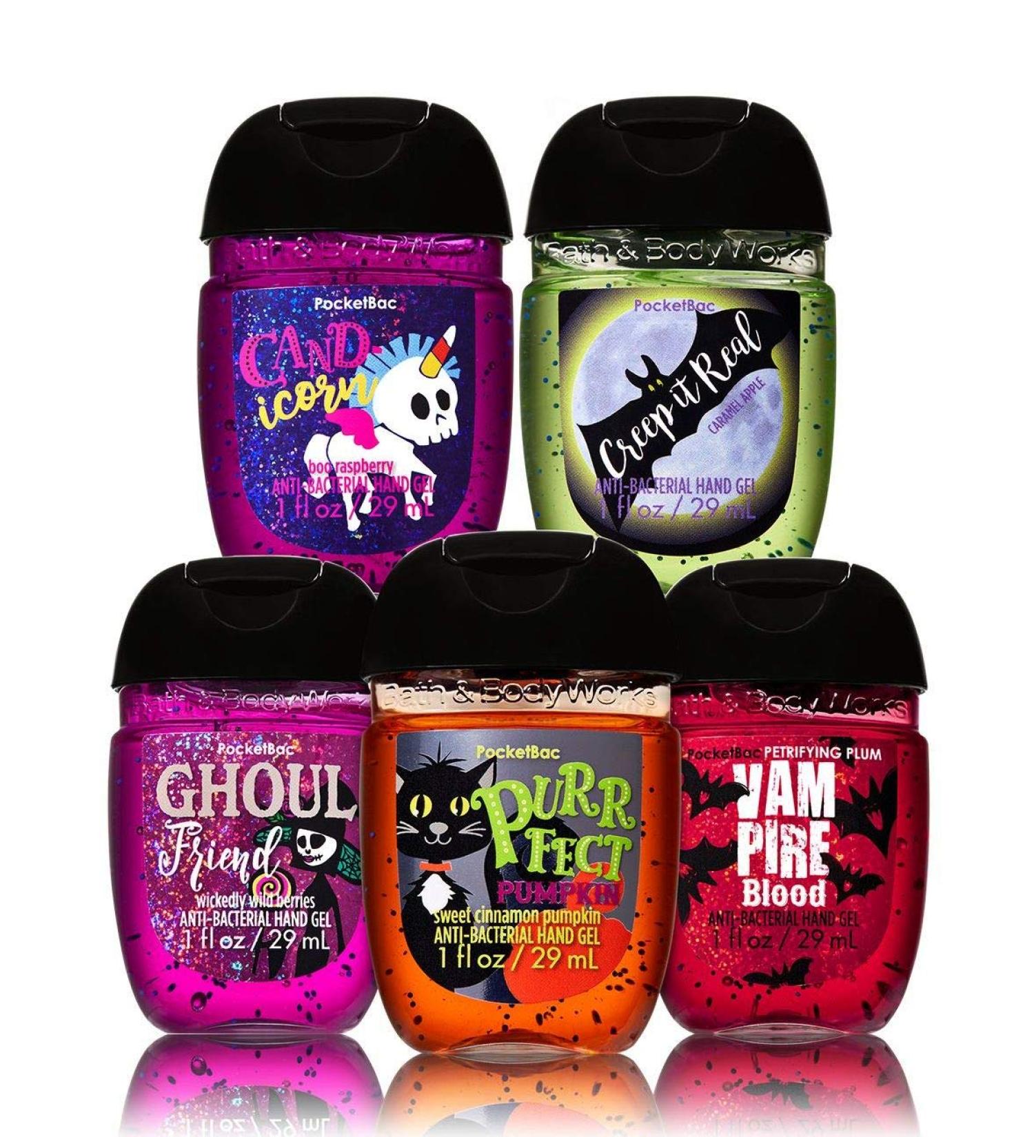 Bath and Body Works Halloween Pocketbacs - Ghoul Friend Vampire Blood Purrfect Pumpkin Cand-icorn Creep it Real - Bundle of 5 PocketBac Hand Sanitizer Gel