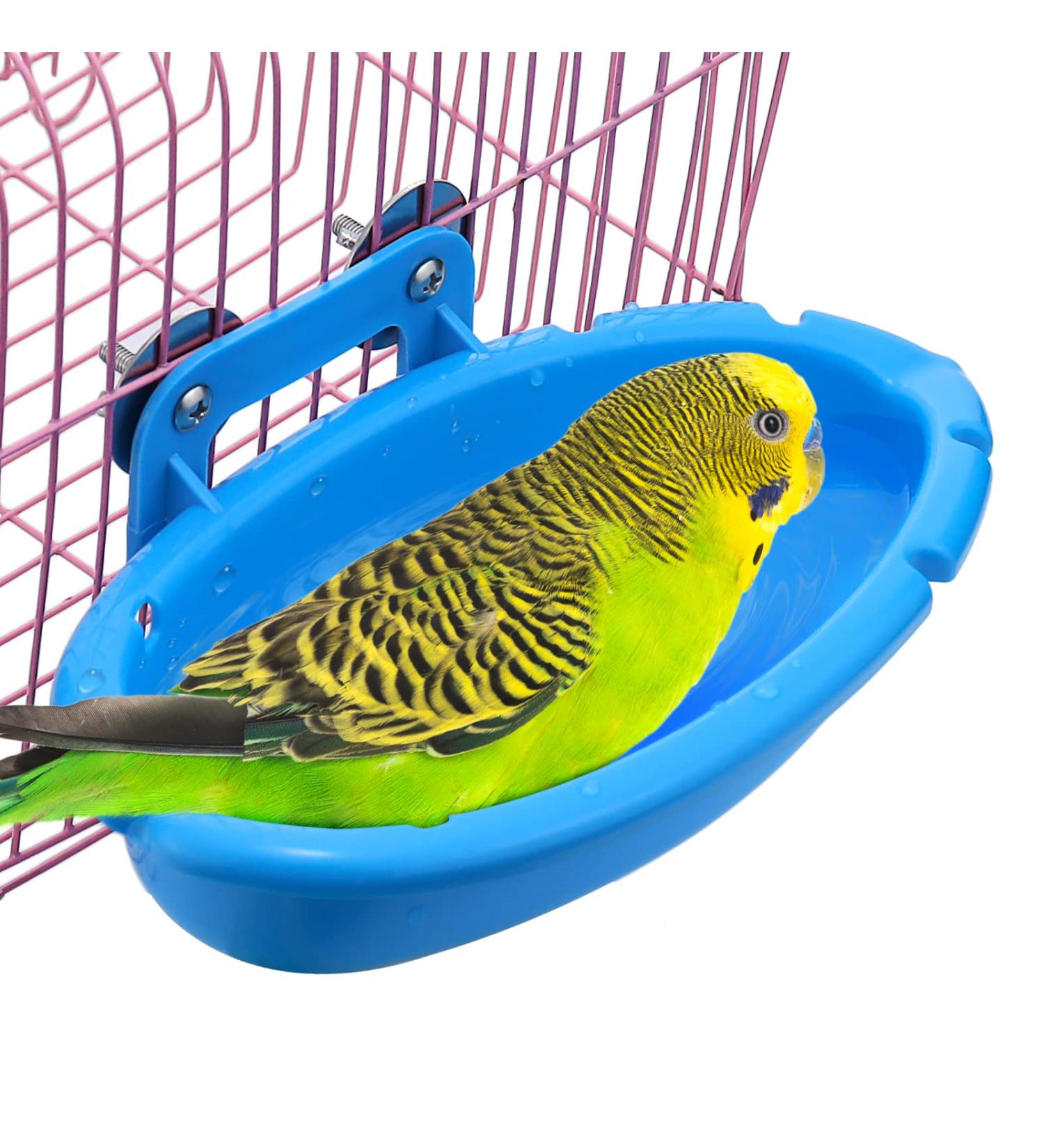Mygeromon Bird Bath for Cage - Hanging Small Tub for Parrot, Parakeets, Canary, Budgerigar Shower - Blue - Buy Online on SooperMarket.com