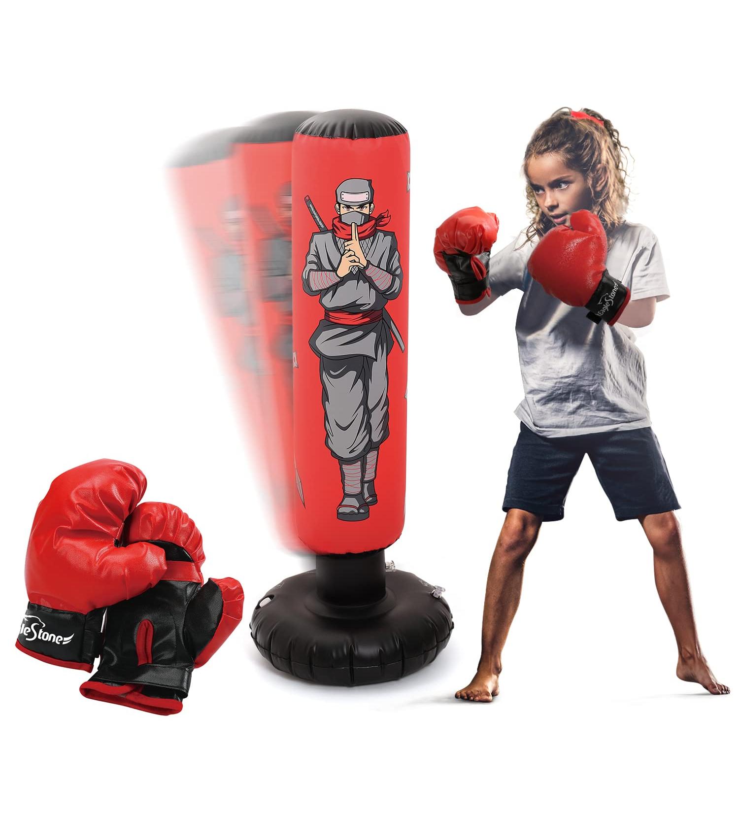 Inflatable Kids Punching Bag with Boxing Gloves | 47 High Free Standing Bounce Back Bag for MMA, Karate, Taekwondo | Gifts for Kids - Boys and Girls - Buy Online on SooperMarket.com