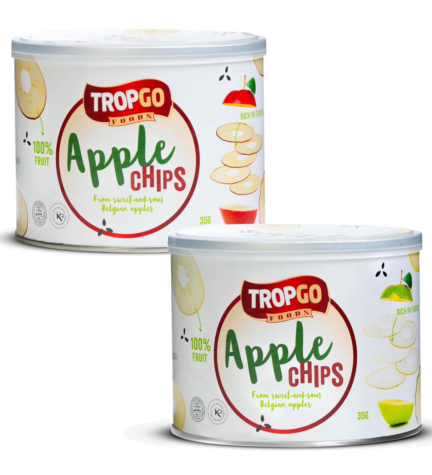 Tropgo - Belgium Apple Chips - 100% Fruit - Natural Healthy Snack - Fresh Red Apple Crisps 35gr - Recyclable Tin Fresh lock seal (2-Pack Red and Green) Red and Green 2-Pack - Buy Online on SooperMarket.com