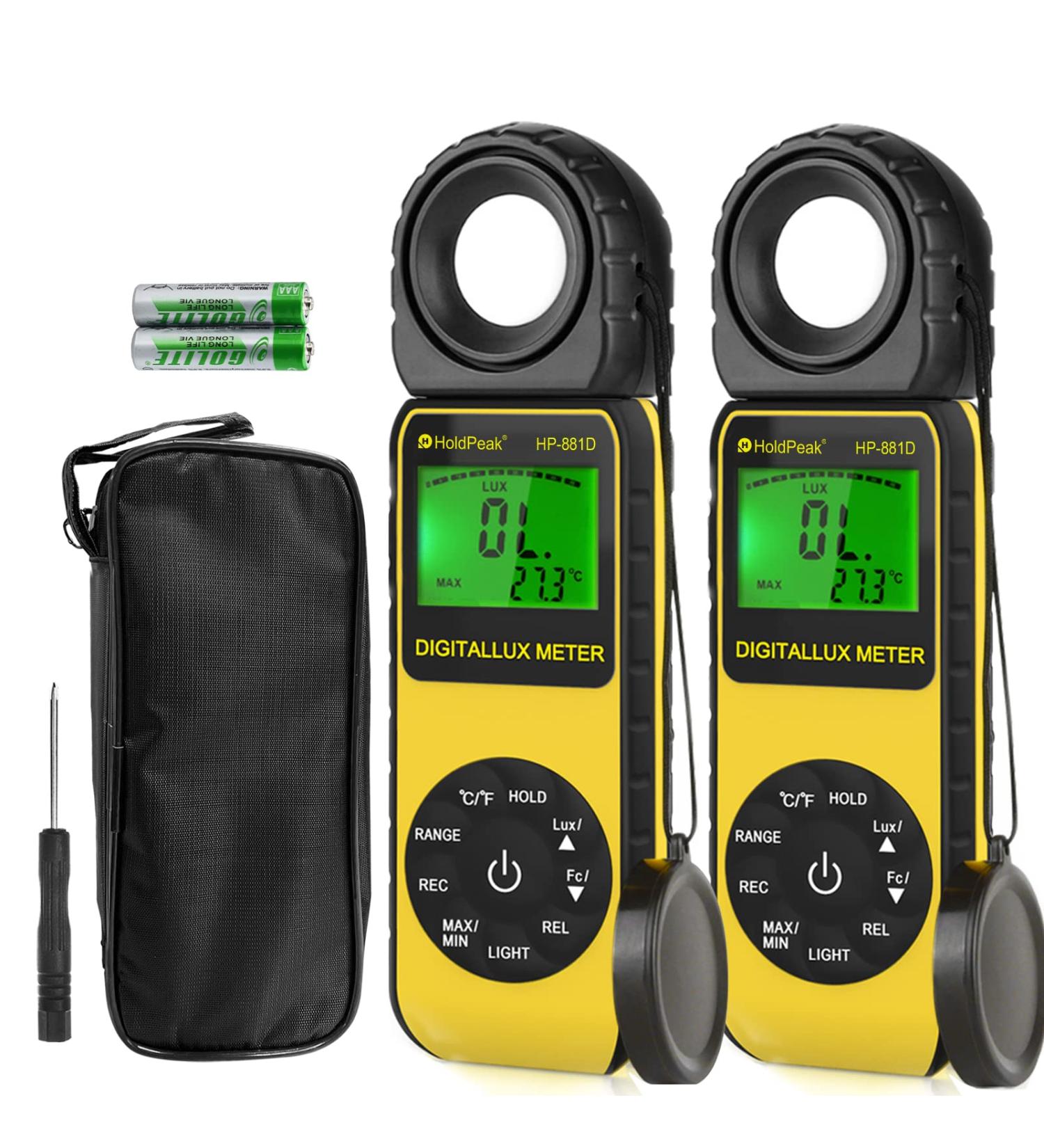 HOLDPEAK HP-881D Digital Lux Meter 2PCS | 1-400,000 Lux Measuring Range | For LED Lights, Plants, Indoor, Outdoor | Lumen Meter & Illuminometer - Buy Online on SooperMarket.com