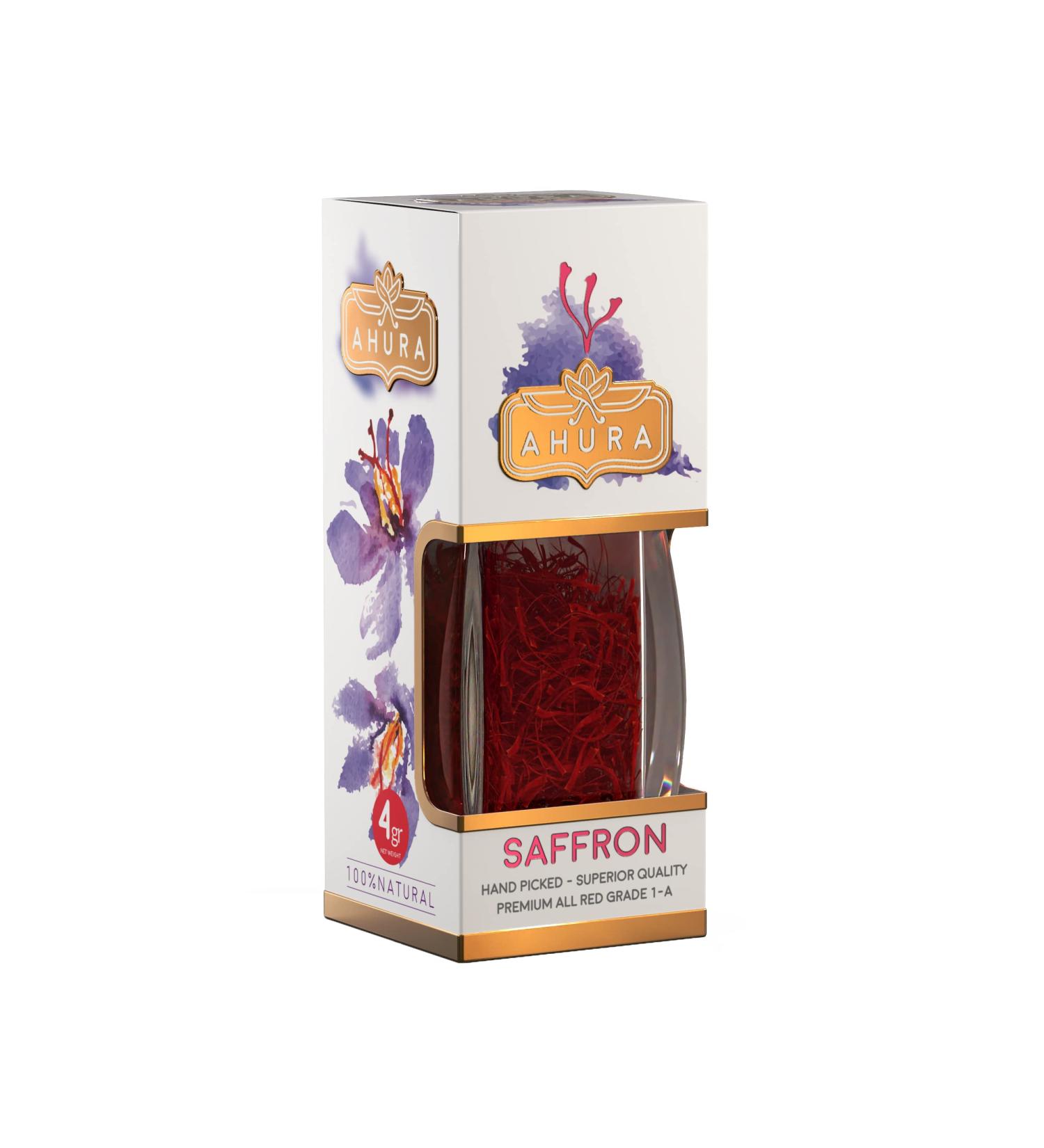 Ahura Finest Natural Saffron Threads - Pure Grade 1 All Red Saffron Spice - 4g Jar for Tea, Paella, Risotto, Pasta, Rice Cooking - No Additives - Buy Online on SooperMarket.com