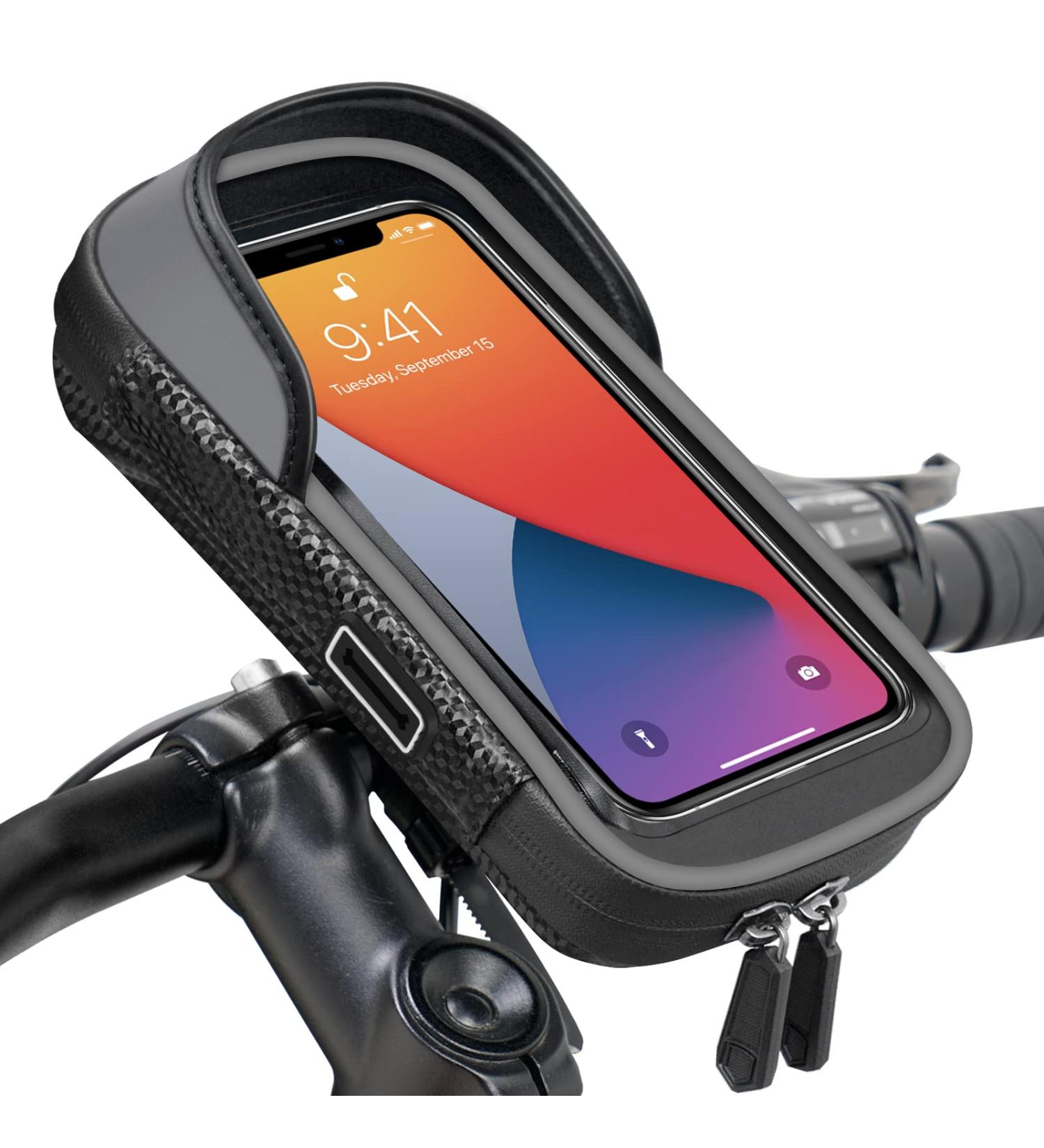 Waterproof 360 Rotatable Mobile Phone Holder for Bicycles - Gray Bracket with Rain Hood for 7 Smartphones & GPS - Buy Online on SooperMarket.com