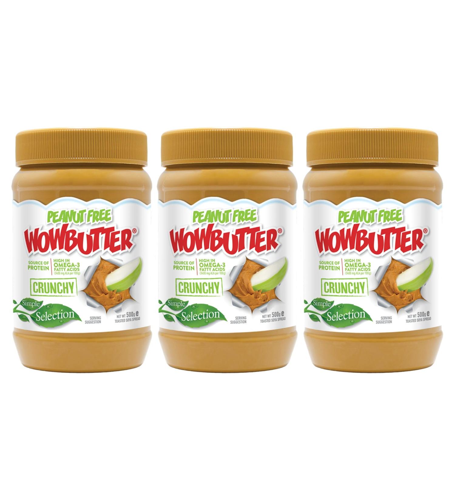 WOWBUTTER Crunchy Soya Spread - Peanut Butter Crunchy Alternative - Vegan, Gluten-Free, Halal, Kosher - 7g Protein, 1000mg Omega 3 - All-Natural - 500g (3 Pack) - Buy Online on SooperMarket.com