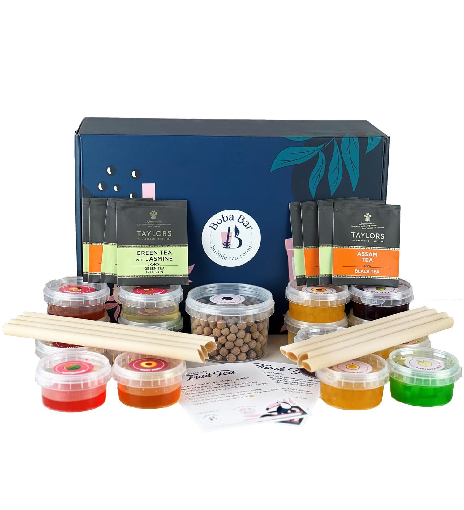 Boba Bar London | Tropical Treasures Fruit Bubble Tea Kit | 8 Fruit Tea Flavours | 8 Boba & Jelly Toppings | Tapioca Pearls | 8 Bamboo Straws | 8 Tea Bags | 2 Recipe Cards Boba Bar London | Tropical Treasures Fruit Bubble Tea Kit | 8 Fruit Tea Flavours |  - Buy Online on SooperMarket.com