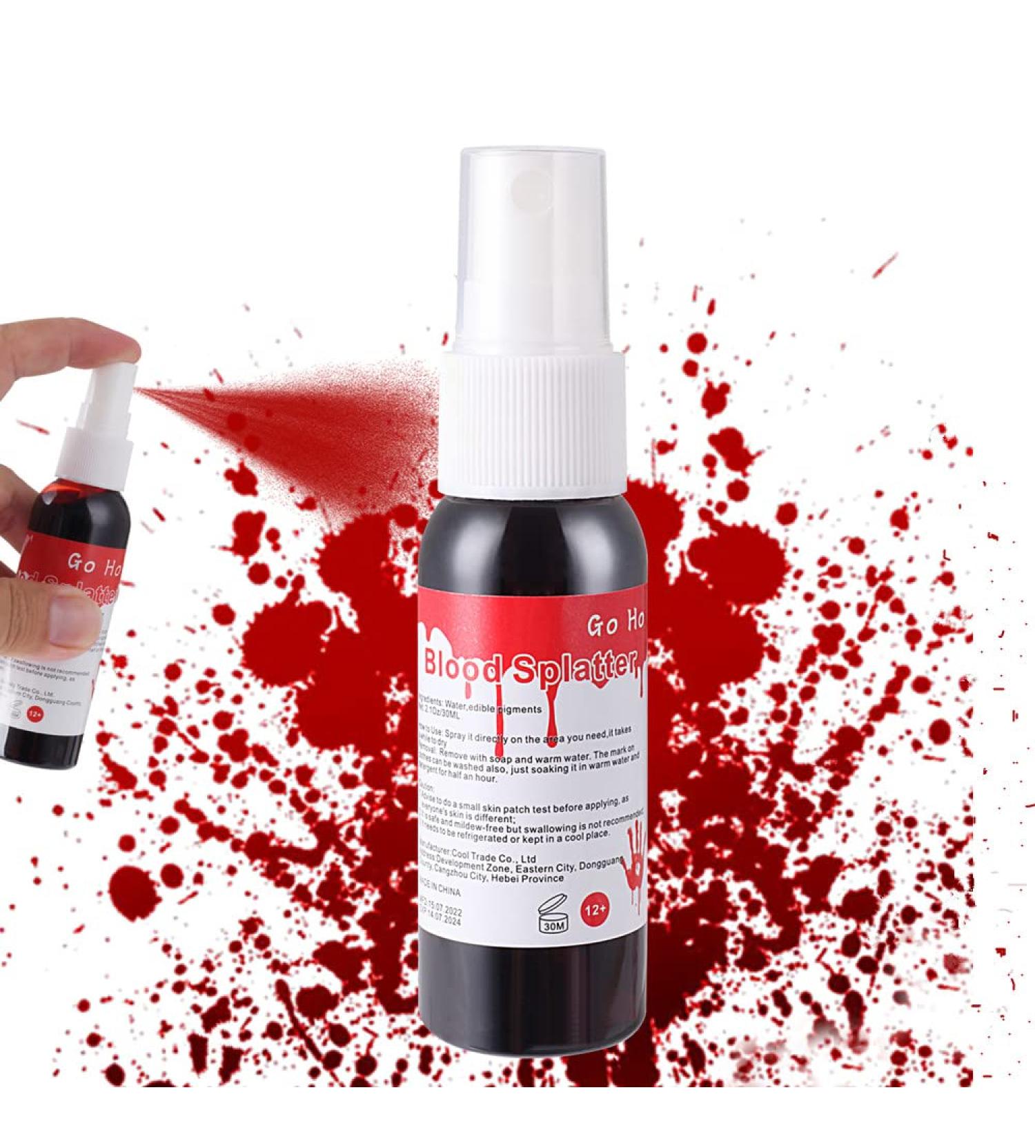 Go Ho 1oz Fake Blood Spray for Halloween Costume Makeup | Washable Eye Blood Drops, Blood Splatter for Clothes | Zombie, Vampire, Monster Cosplay - Buy Online on SooperMarket.com