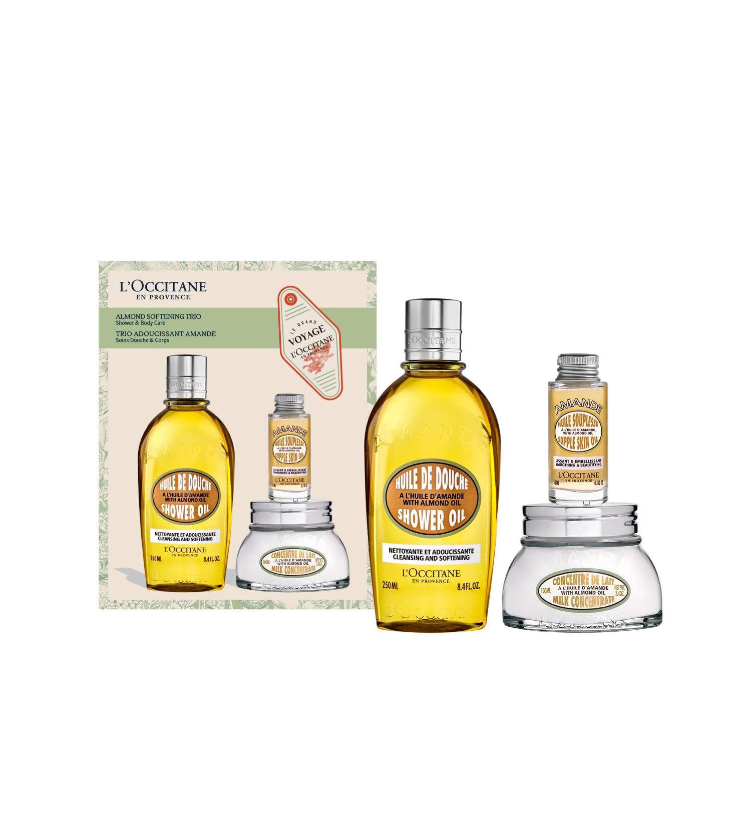 L'Occitane Almond Skin Softening Trio - Best Holiday Gift Set | Cleansing Shower Oil Moisturizing Milk Hand Cream - Shop Now for International Shipping - Buy Online on SooperMarket.com