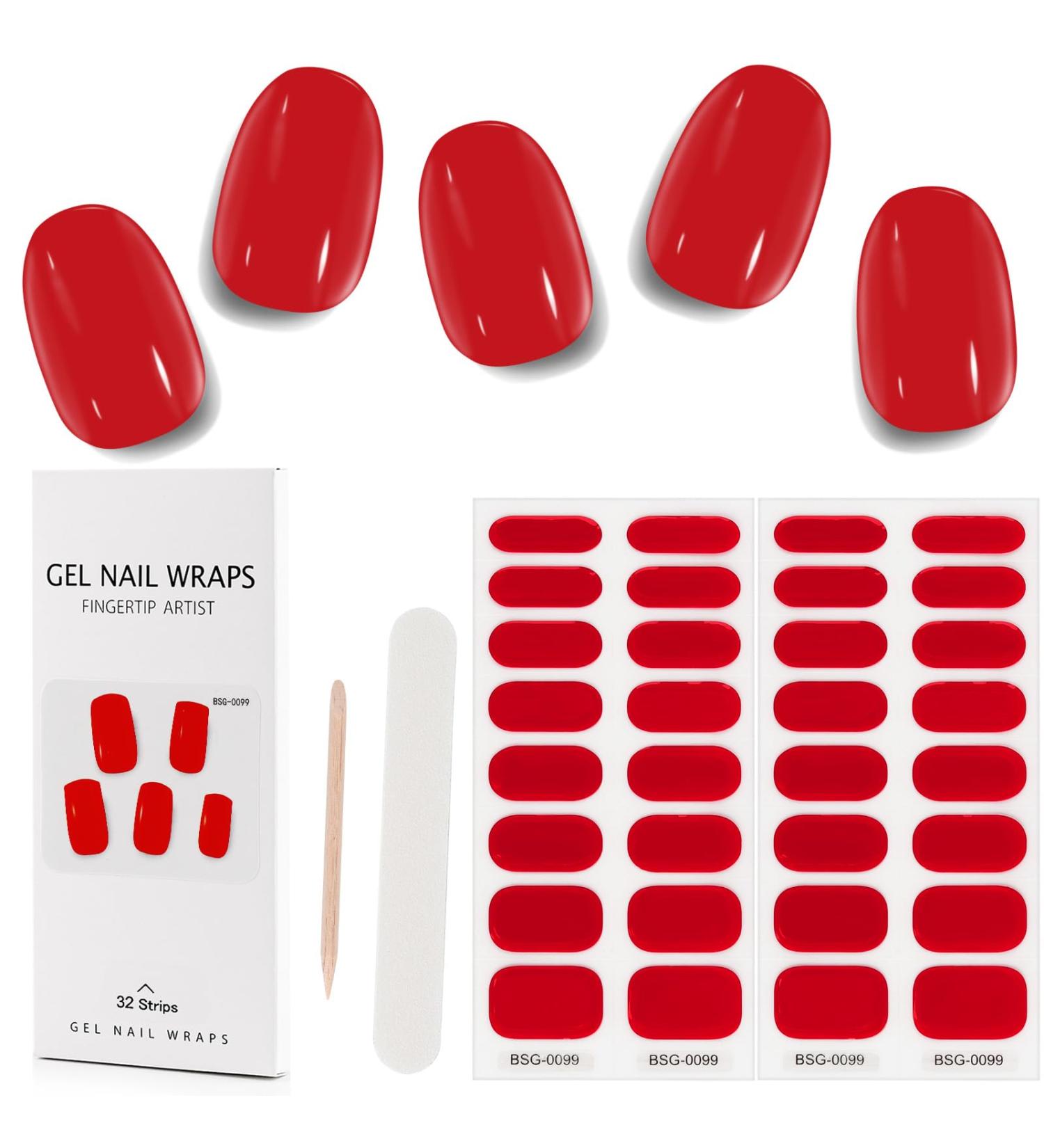 Kalolary 32PCS Gel Nail Polish Strips - Bright Red | Adhesive Full Wrap Sticker with Nail File | Waterproof & Long-Lasting | UV/LED Lamp Required - Buy Online on SooperMarket.com