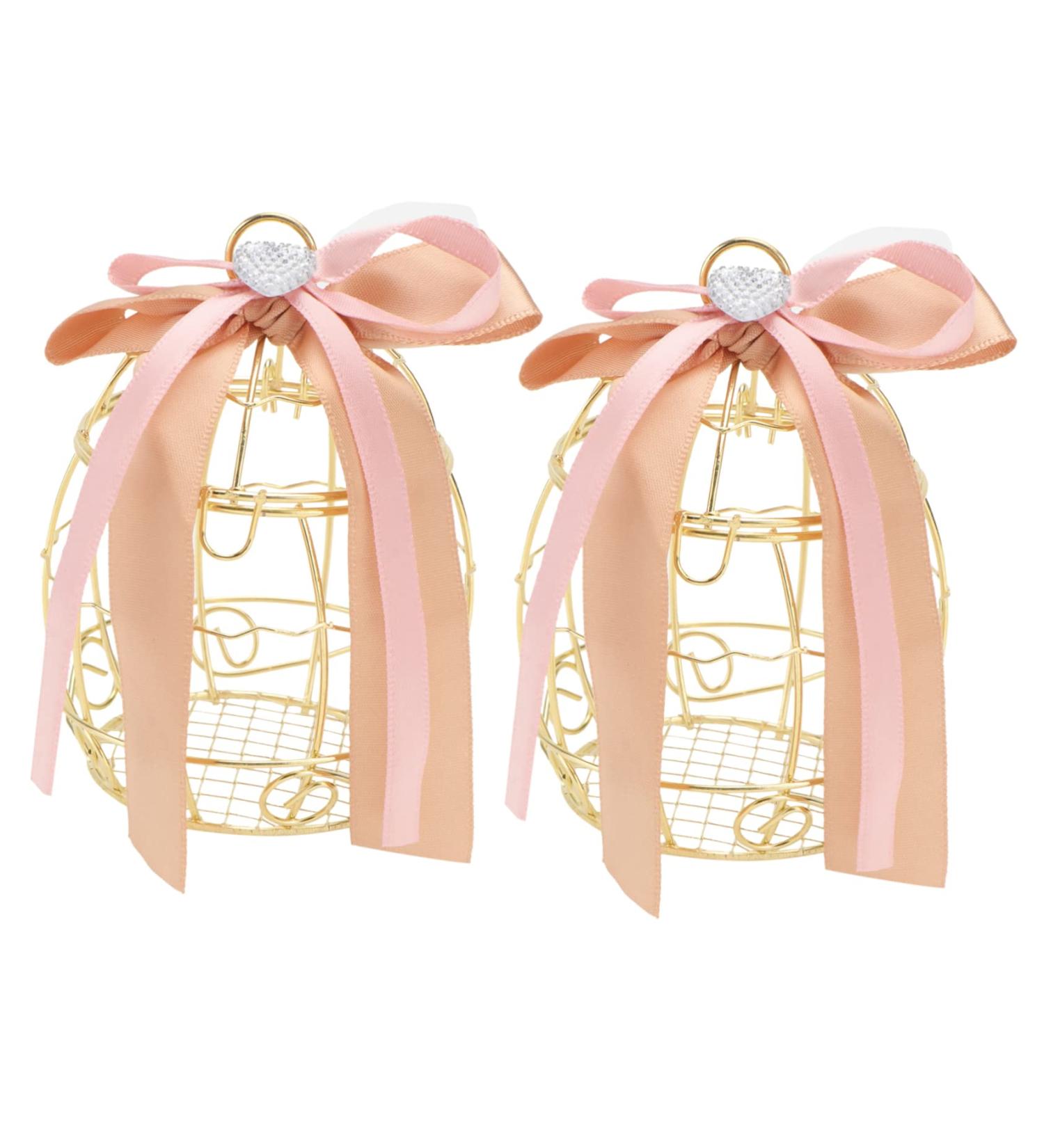 COOLHIYA Bird Cage 2pcs Box Bell Creative Treats Birdcage Wedding Sweets Birthday for Party Shaped Golden 8.3X6.7CM - Buy Online on SooperMarket.com