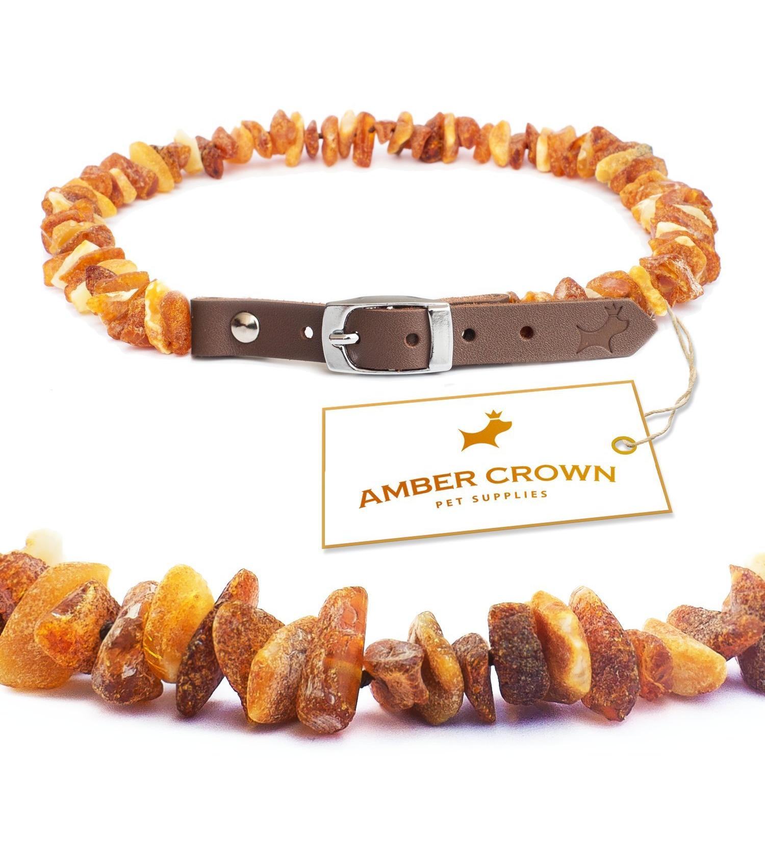 Amber necklace for dogs and cats with leather clasp against ticks and fleas 50-55cm