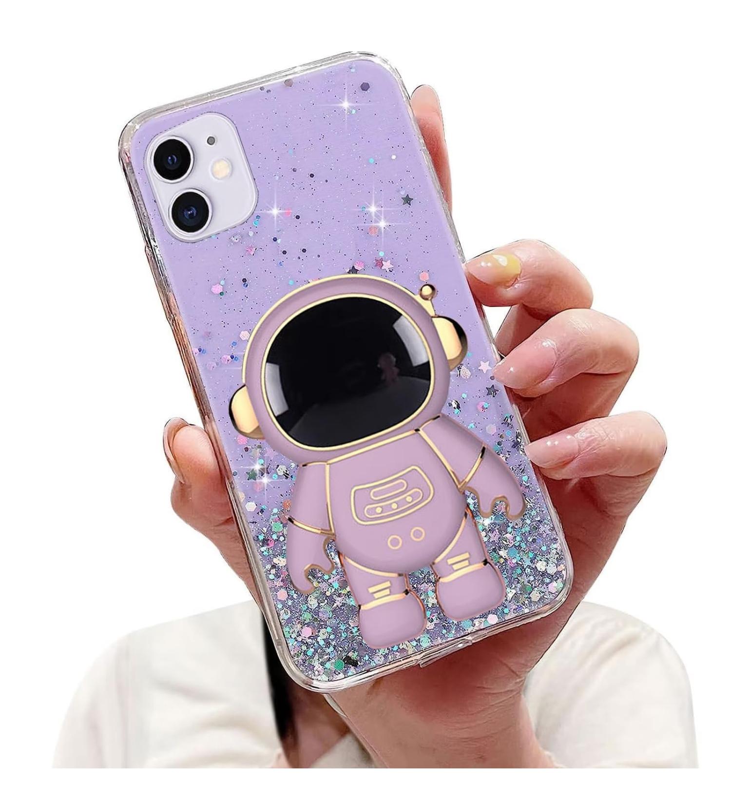 Buy Tivenfezk Nadoli for iPhone 11 - Astronaut Hidden Stand Shell Glitter Soft Silicone Case Transparent Protective Cover - Purple - Buy Online on SooperMarket.com