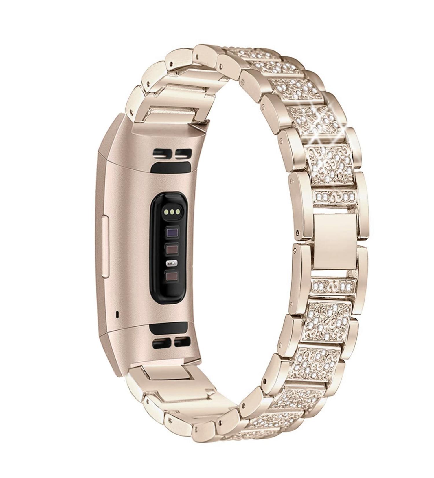 Mtozon Bling Bands for Fitbit Charge 5 - Dressy Metal Bracelet with Luxurious Rhinestones - Women's Soft Gold Wristband Replacement - Buy Online on SooperMarket.com