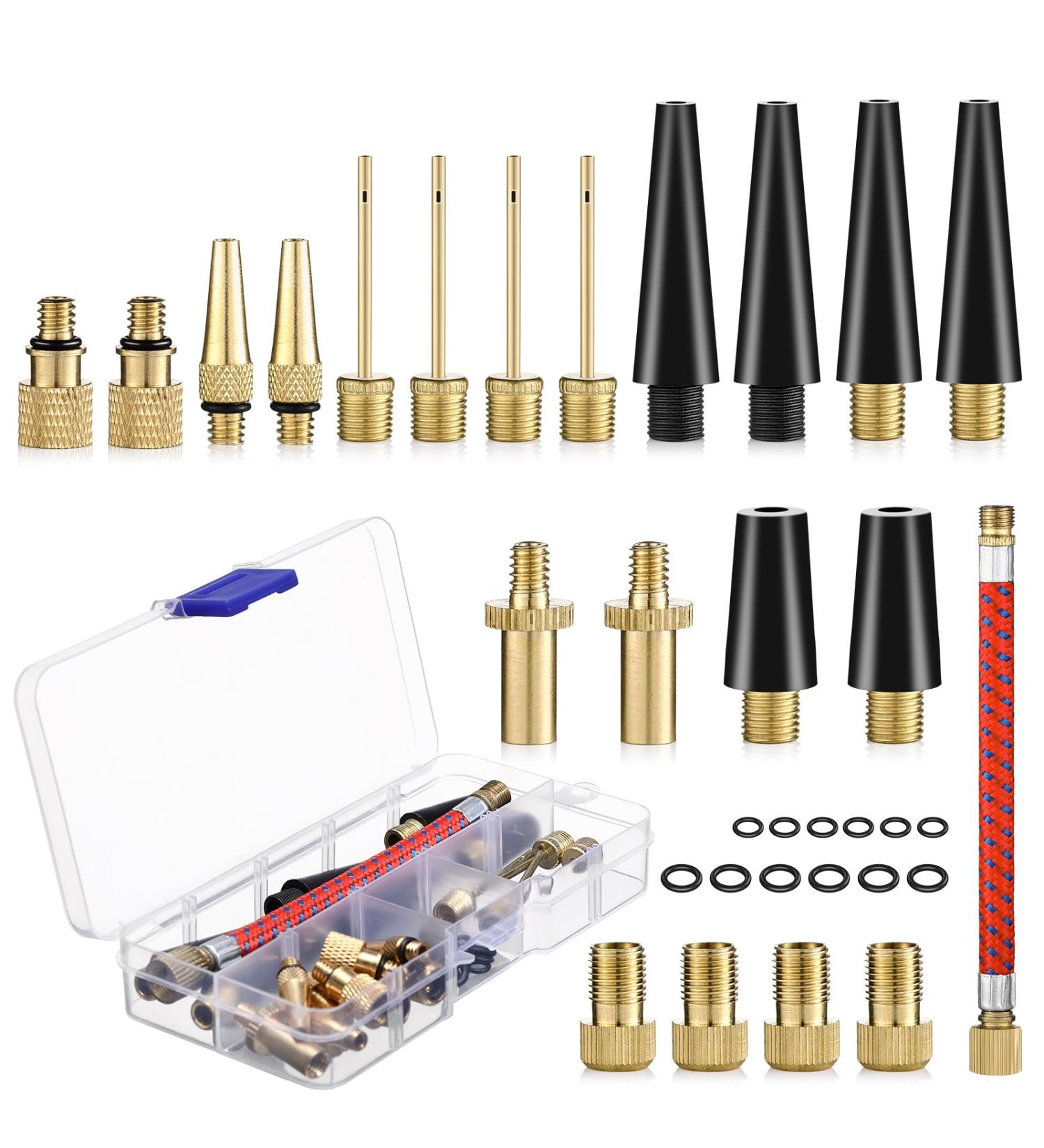 33-Piece Bicycle Valve Adapter Set - DV SV AV French Valve Adapters with Storage Box & Inflatable Hose for All Bicycle Valves | International Shipping Available - Buy Online on SooperMarket.com