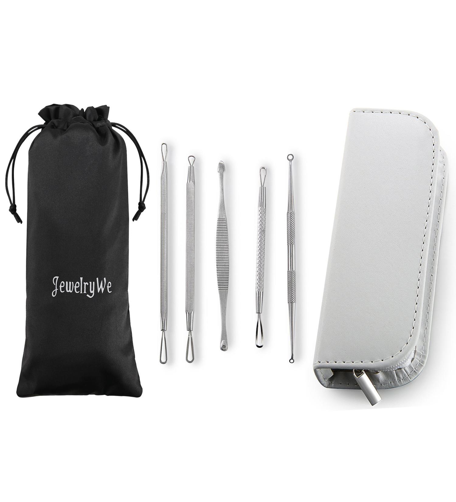 Jewelrywe 5pcs Blackhead Remover Tool Set - Stainless Steel Comedone Extractor for Acne & Blackhead Removal - Buy Online on SooperMarket.com