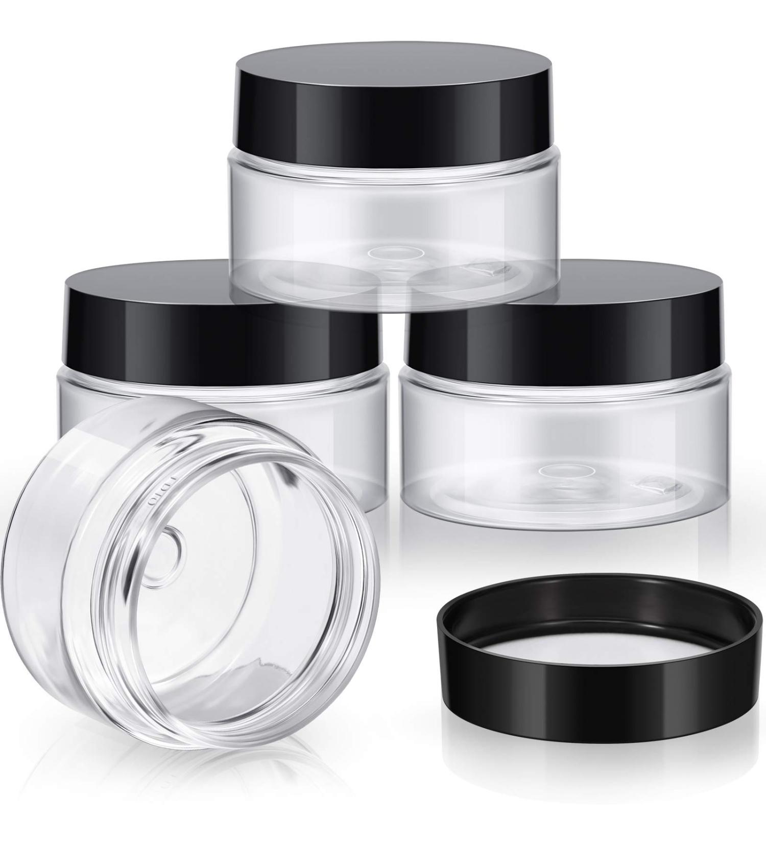 4-Piece 1oz Clear Wide-Mouth Plastic Jars with Leak-Proof Lids - Travel Storage for Beauty Products, Face Creams, Oils, Salves, DIY Slime - Black - Buy Online on SooperMarket.com