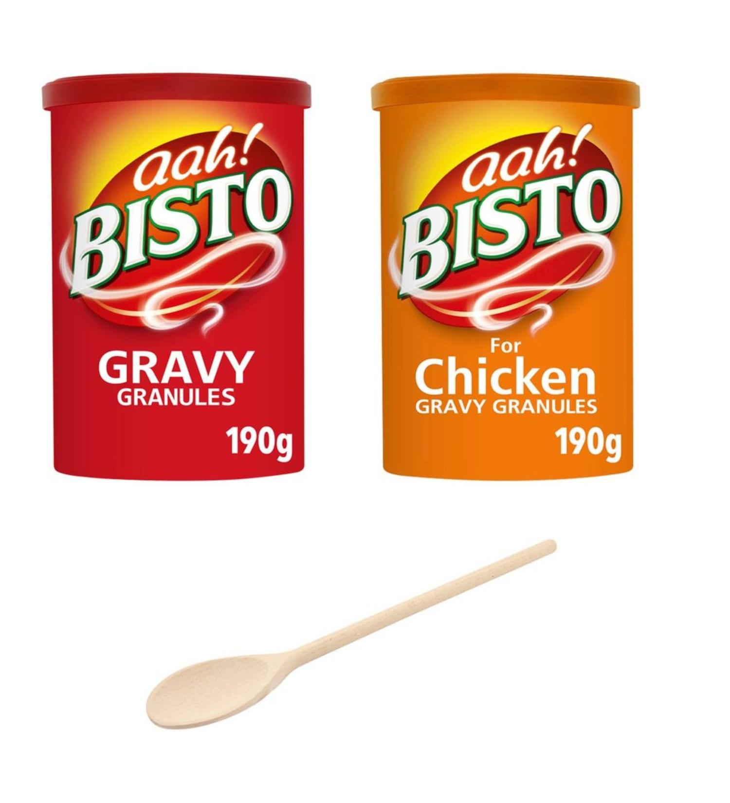 Bisto Gravy Granules Set - Chicken & Beef Flavours with Beech Wooden Solid Spoon Great for cooing roast yorkshire and veg. - Buy Online on SooperMarket.com