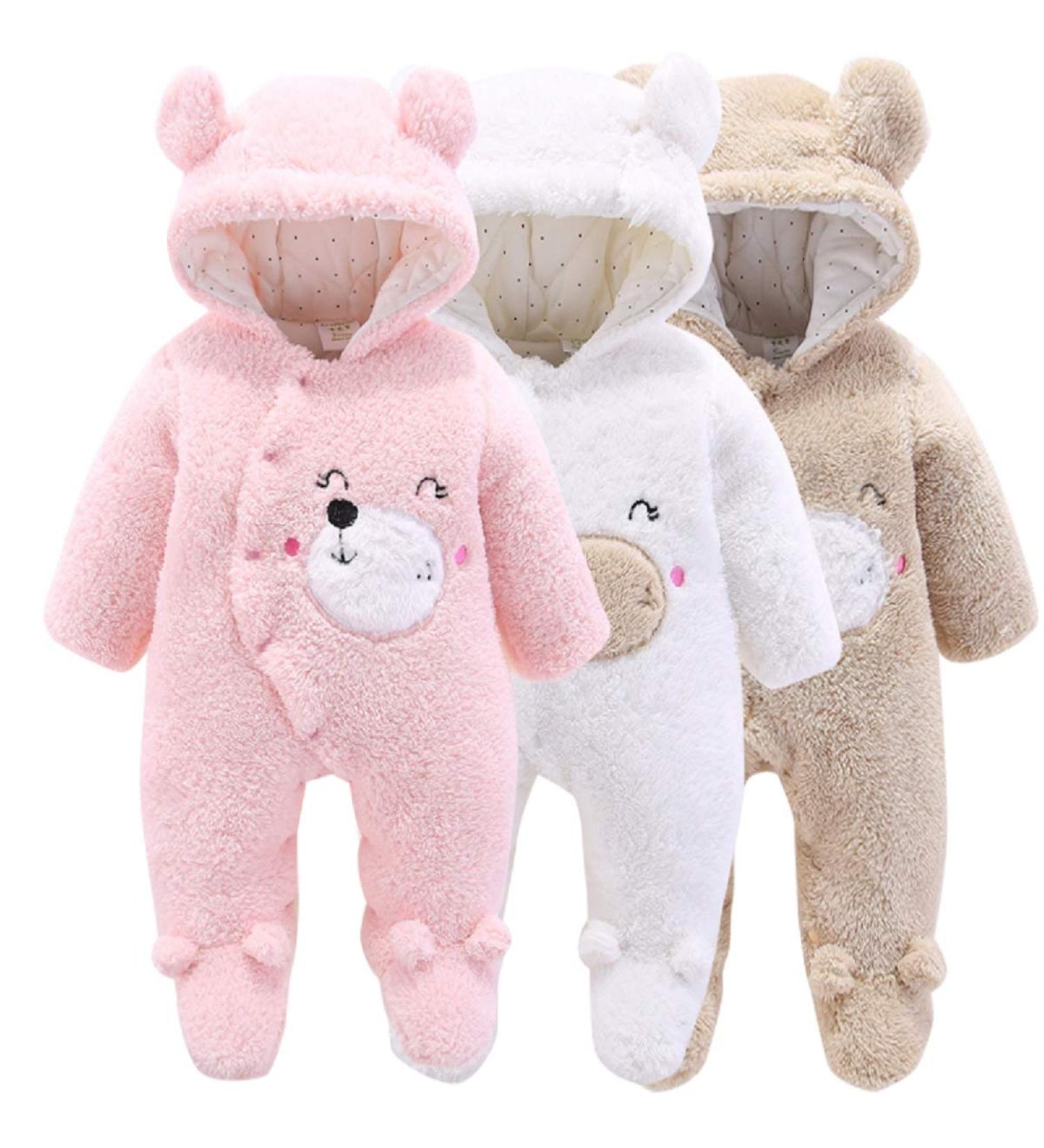 Haokaini Newborn Bear Warmer Snowsuit Cotton Fleece Hooded Romper Jumpsuit 6-9 Months White - Buy Online on SooperMarket.com