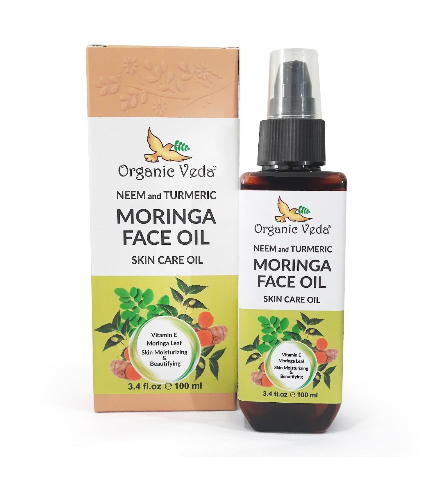 Organic Veda Moringa Face Oil with Neem & Turmeric - 100% Pure Cold Pressed Moisturizer for Face Hair & Skin | Natural Glow Oil - 3.4 oz - Buy Online on SooperMarket.com