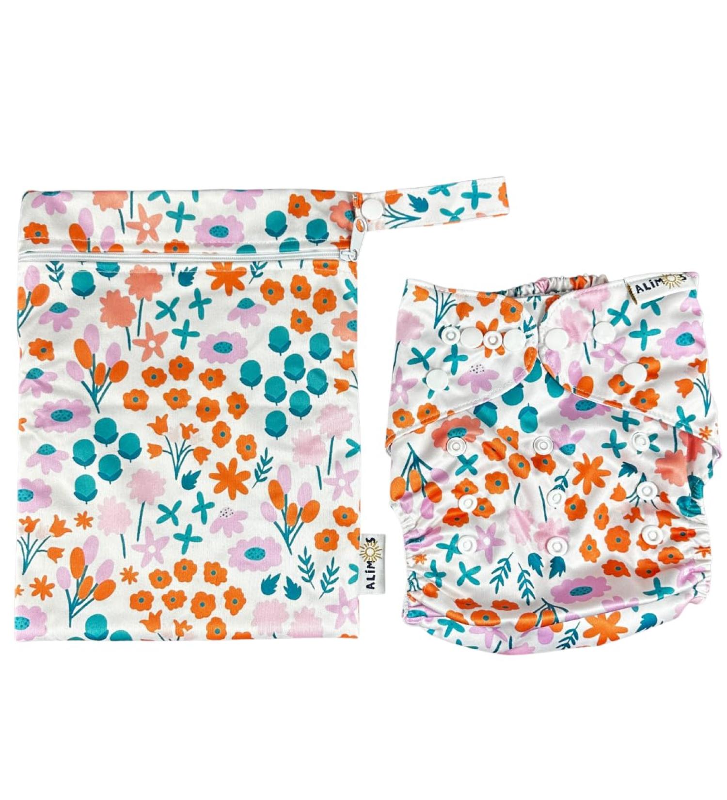 Alimos Swim Nappy & Waterproof Bag - Washable & Reusable for Happy Babies (0-3 Years) - UK Brand (Flowers) - Buy Online on SooperMarket.com