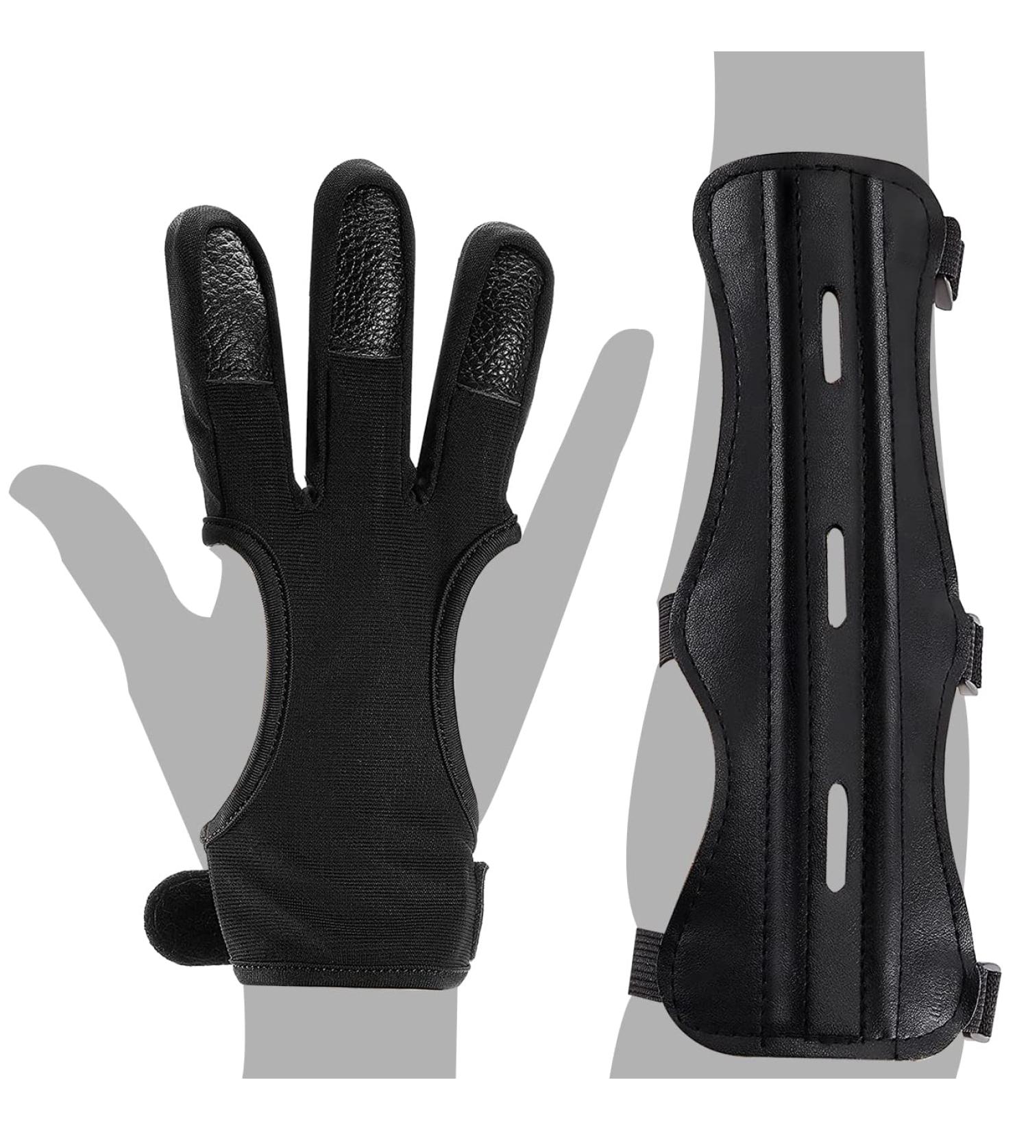 MARRTEUM 2 Pcs Archery Glove & Arm Guard Kit - Leather PU Bracer Three Finger Guard Set for Men, Women & Youth - Buy Online on SooperMarket.com