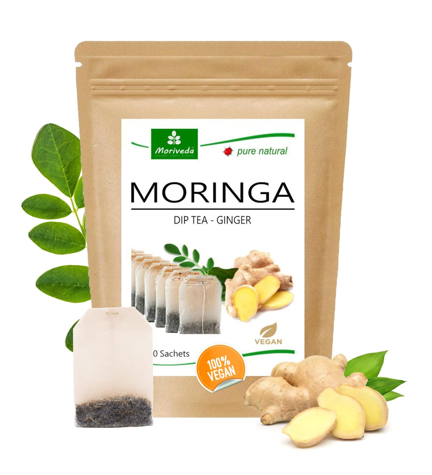 MoriVeda 100% Natural & Vegan Moringa Tea - Apple-Cinnamon Pomegranate Ginger Mint Blend (20 Bags) - Buy Online on SooperMarket.com