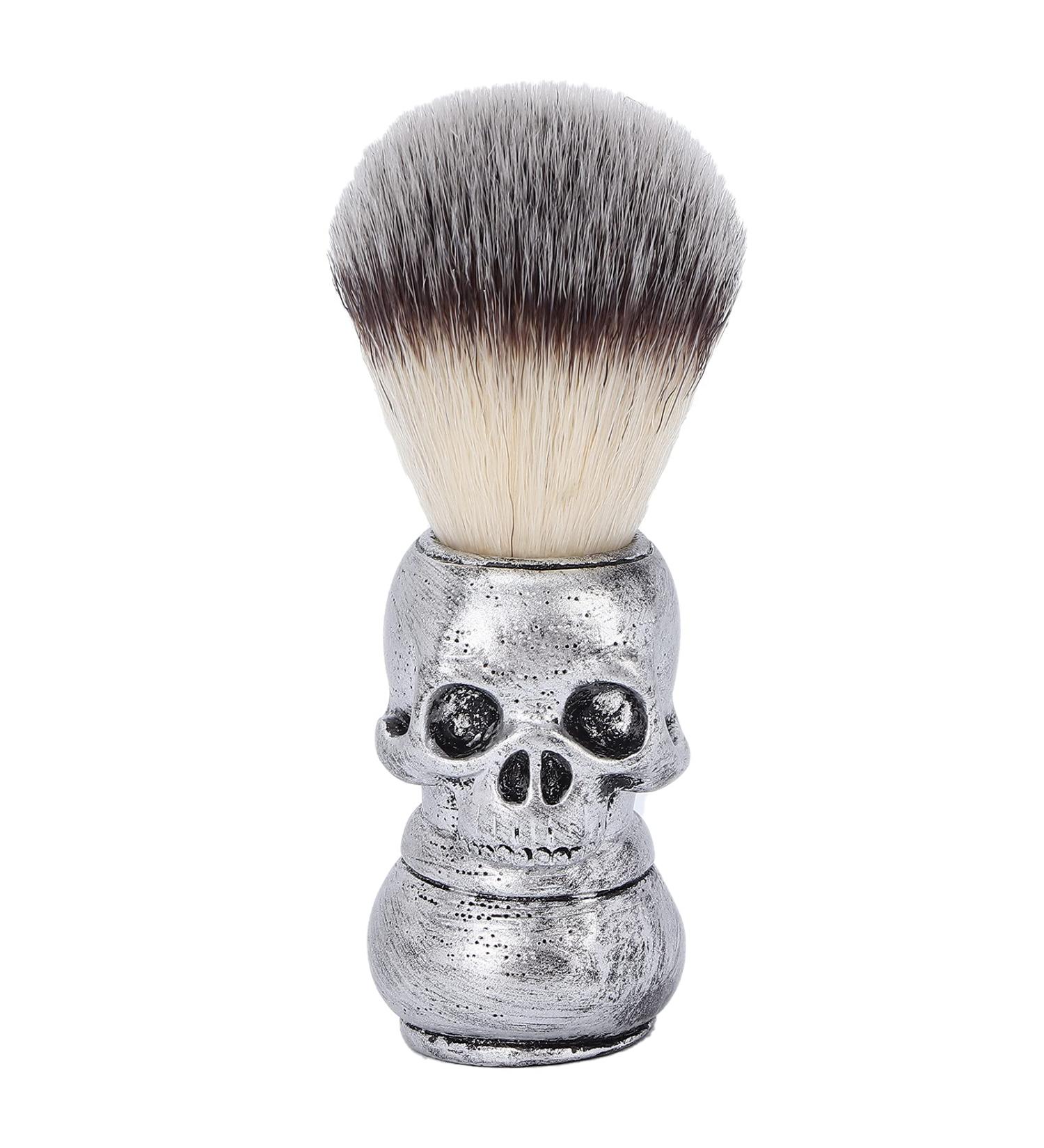 Buy Men's Nylon Wool Shaving Brush | Skull Handle Razor Foam Brush | Ideal for Salon & Travel - Silver - Buy Online on SooperMarket.com